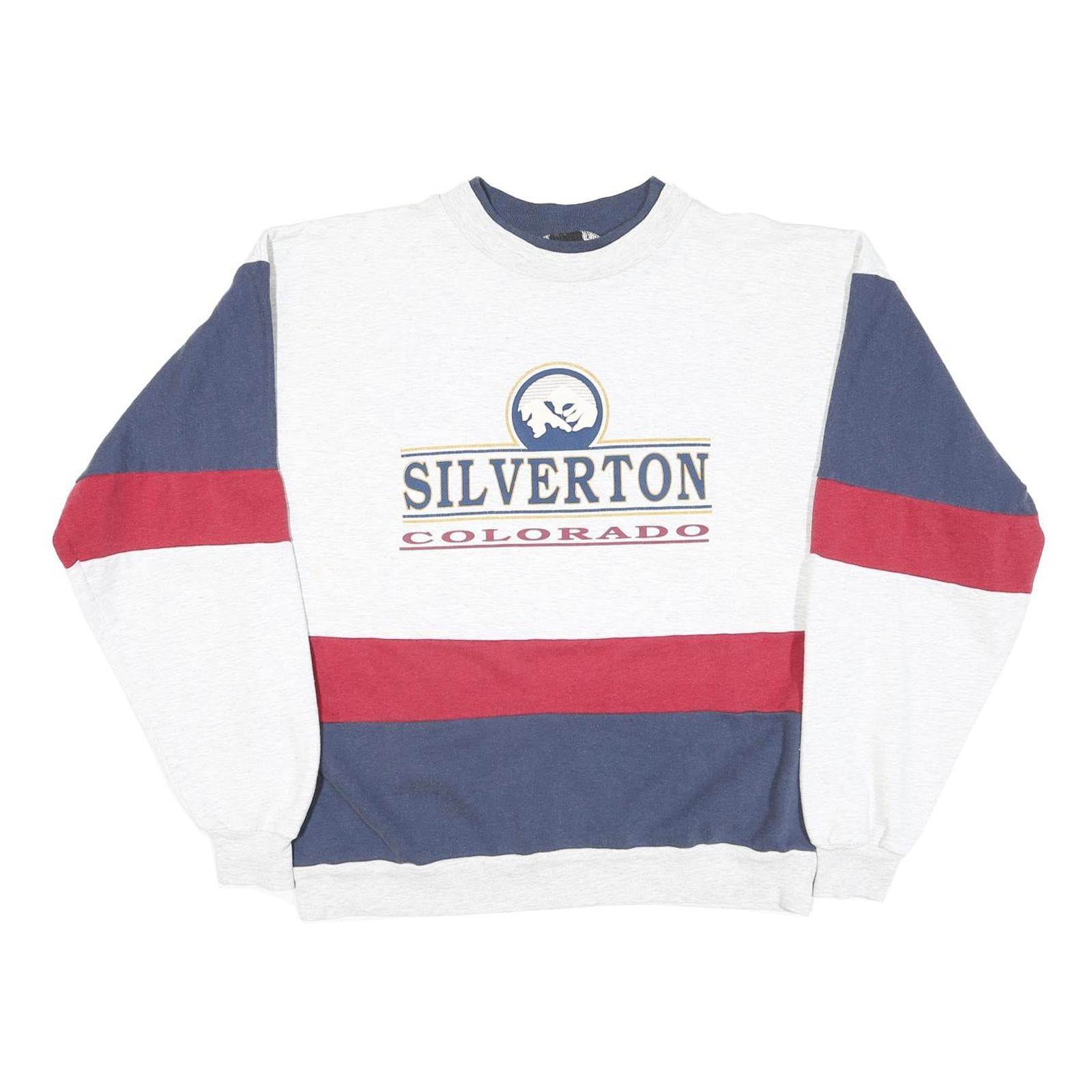 SUN Mens Grey Blue & Red Silverton Colorado Crew Neck L Sweatshirt Cotton Blend Refurbished - N/A refurbished available on Cerqular