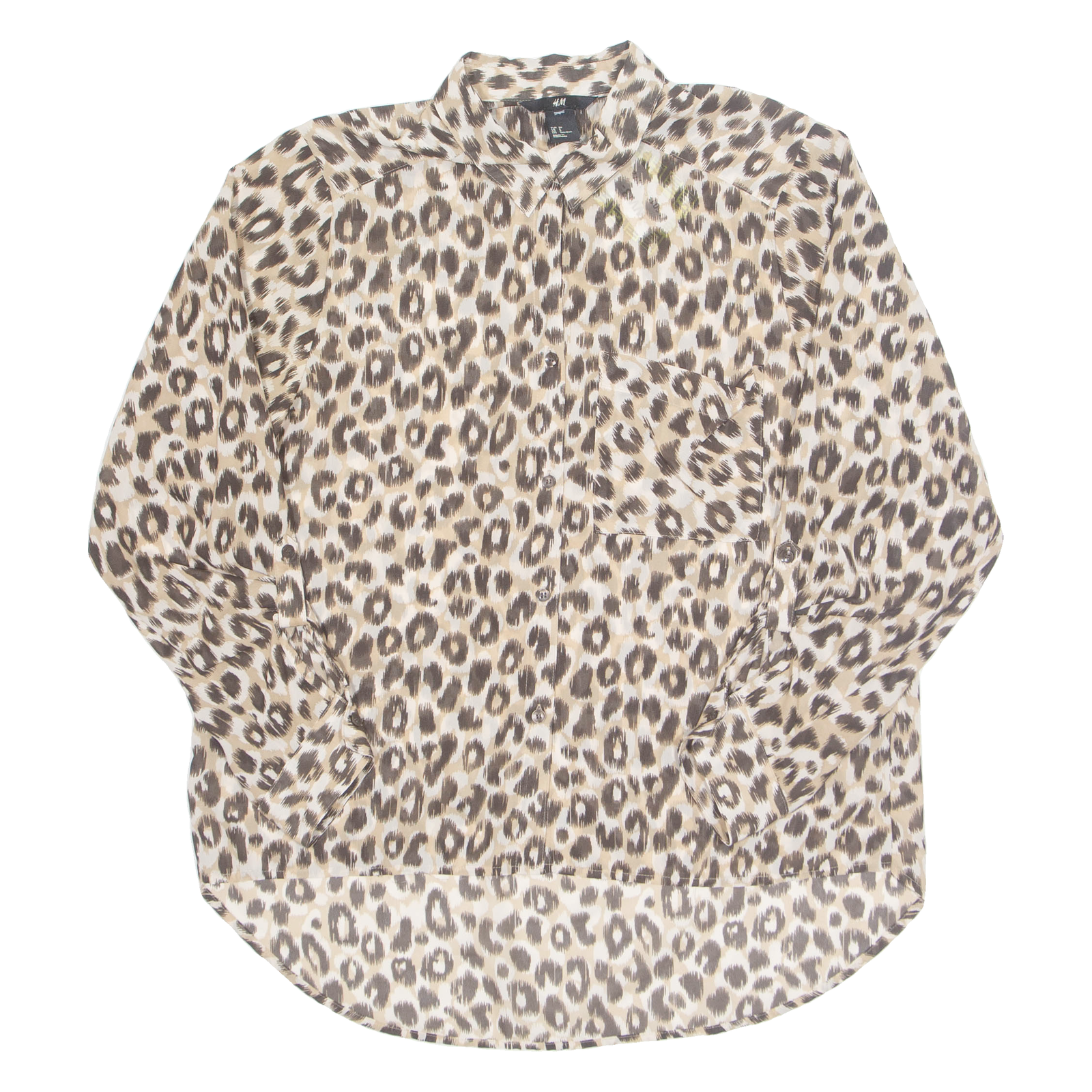 H&M Sheer Womens Printed Shirt Brown Collared Long Sleeve Animal Print S Refurbished - N/A refurbished available on Cerqular