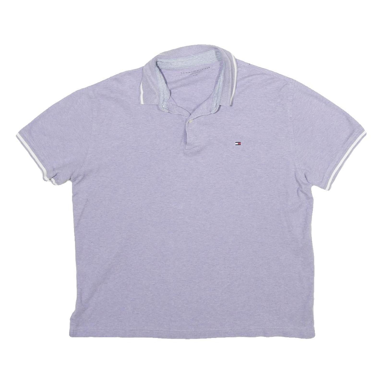 TOMMY HILFIGER Mens Light Purple & White Short Sleeve Plain Polo Shirt L Cotton Refurbished - N/A refurbished available on Cerqular
