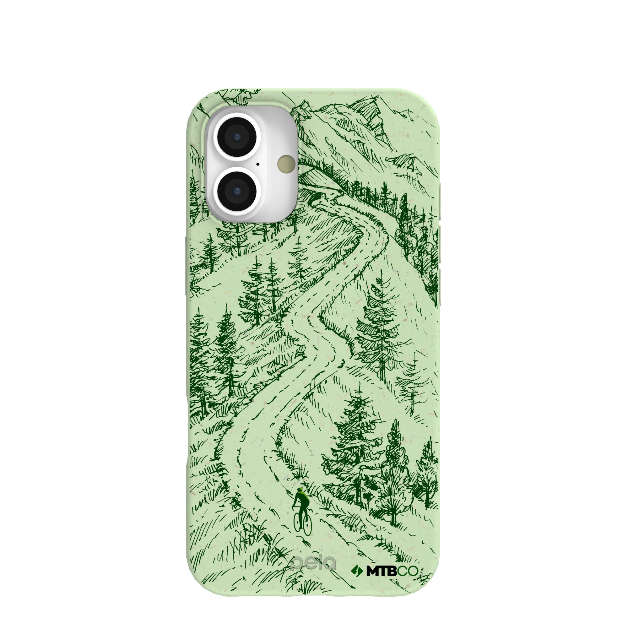 Sage Green Into the Mountains MTBCO iPhone 16 Plus Case Refurbished - Pela Case refurbished available on Cerqular