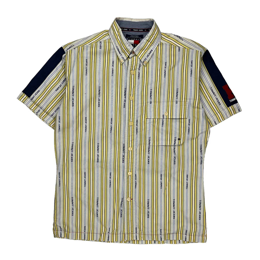 Buy Tommy Jeans Striped Short Sleeve Shirt - Medium Multicoloured Cotton Refurbished - $26.79 Tommy Jeans Striped Short Sleeve Shirt - Medium Multicoloured Cotton Refurbished - Thrifted (note: this is a term often used to describe second- refurbished available on Cerqular