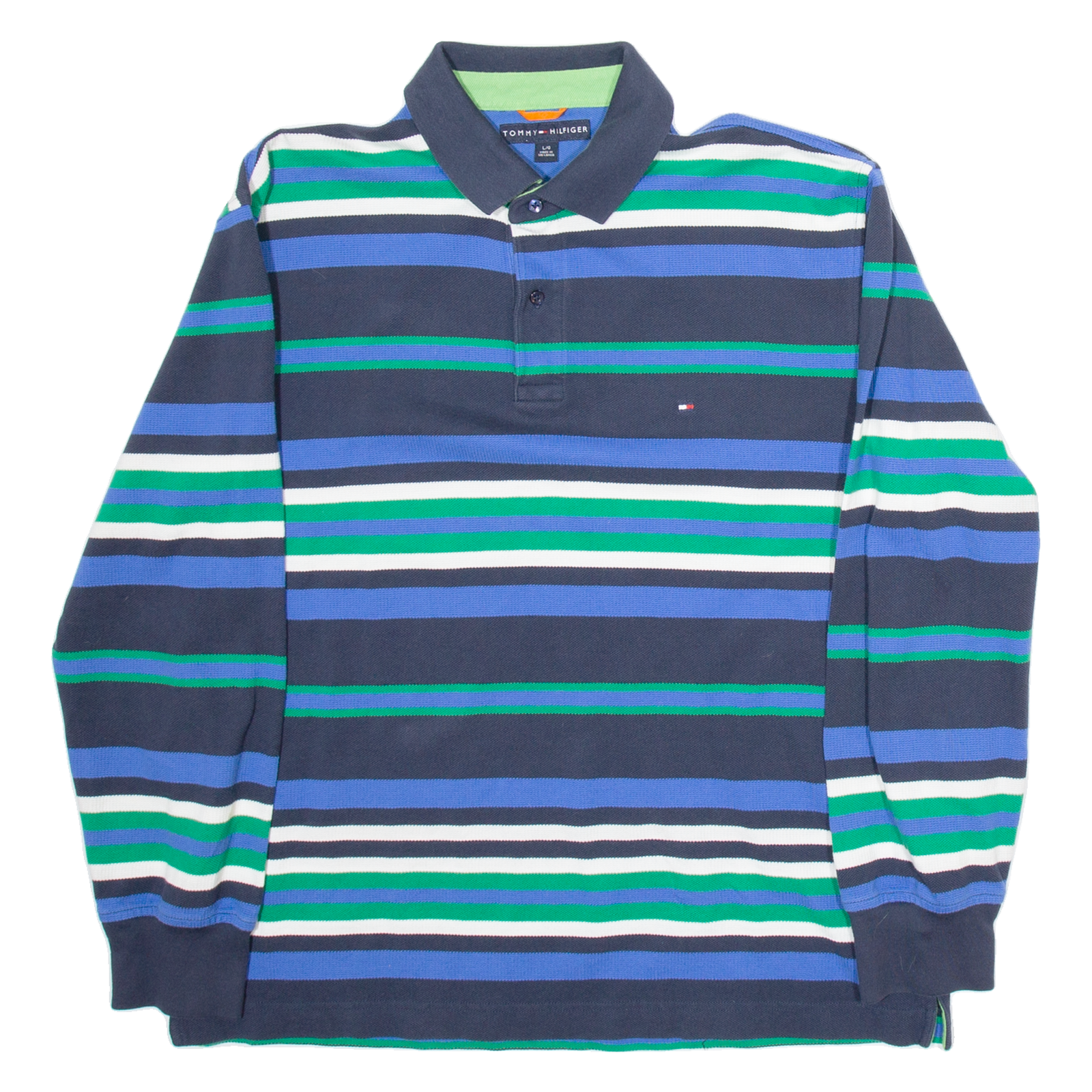 TOMMY HILFIGER Mens Polo Shirt Blue Striped Long Sleeve L Refurbished - N/A refurbished available on Cerqular