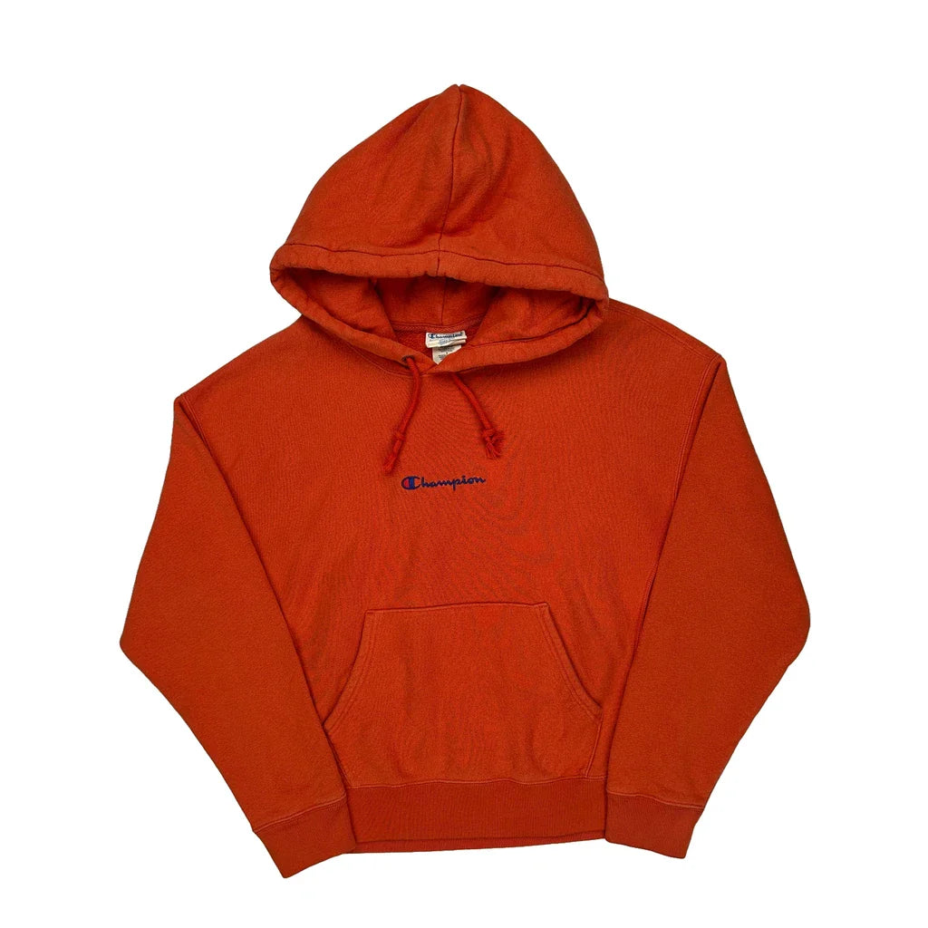 Reverse Weave Champion Hoodie - Medium Orange Cotton Blend Refurbished - Thrifted (note: this is a term often used to describe second- refurbished available on Cerqular
