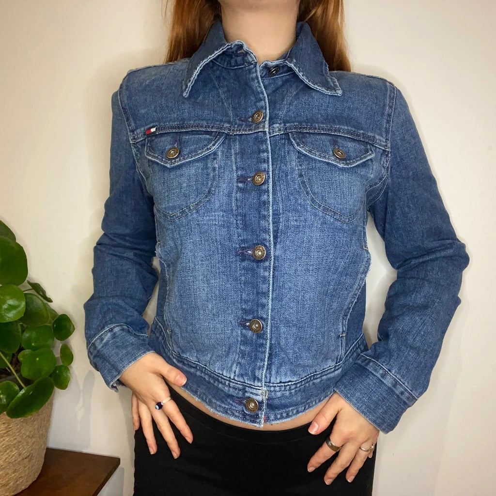 Tommy Hilfiger Denim Jacket - Medium Blue Cotton Refurbished - Thrifted (note: this is a term often used to describe second- refurbished available on Cerqular