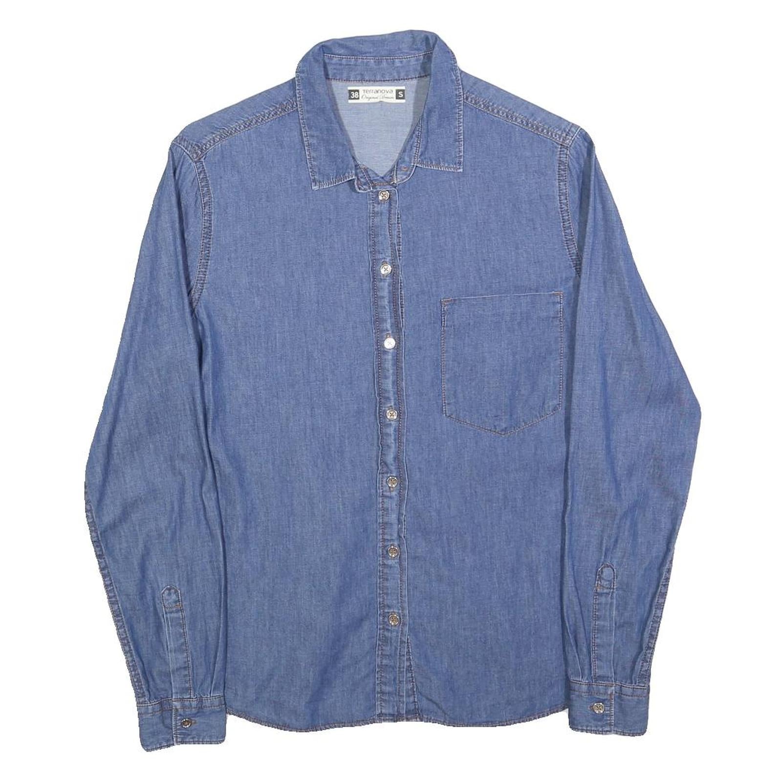 TERRANOVA Womens Blue Denim Shirt S Button Pocket Casual Lightweight Cotton Refurbished - N/A refurbished available on Cerqular