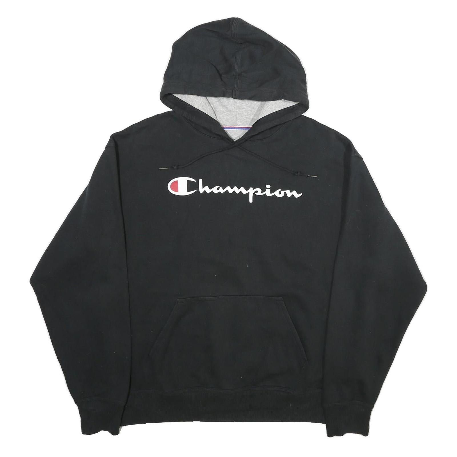 CHAMPION Mens Black Hoodie L Cotton Blend Pullover Drawstring Hood Refurbished - N/A refurbished available on Cerqular