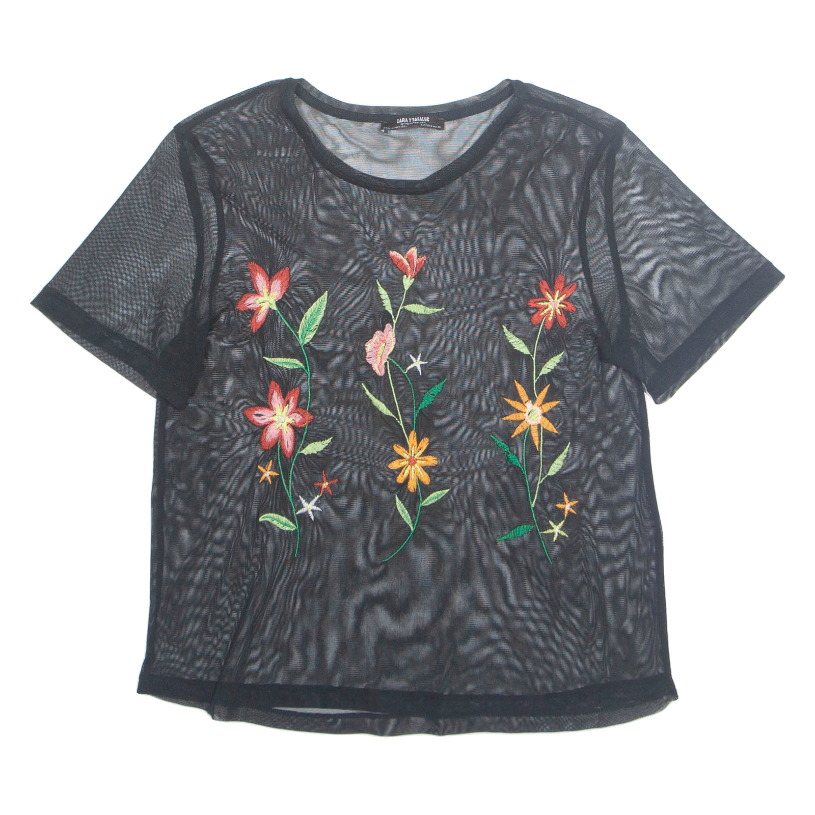 ZARA Sheer Embroidered Womens Top Black Floral S Refurbished - N/A refurbished available on Cerqular