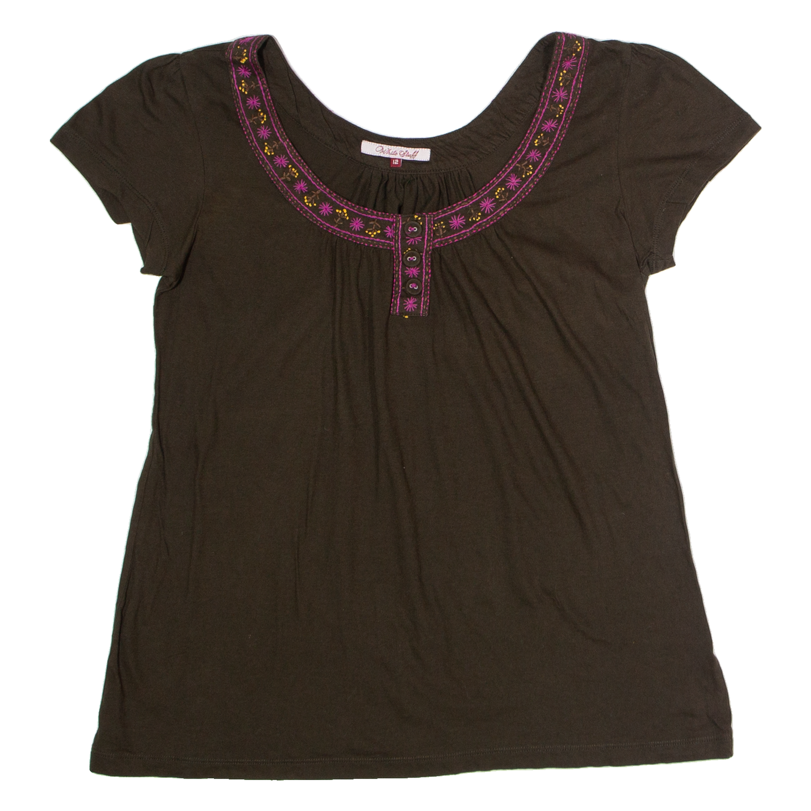 WHITE STUFF Womens T-Shirt Green Button Neck UK 12 Refurbished - N/A refurbished available on Cerqular