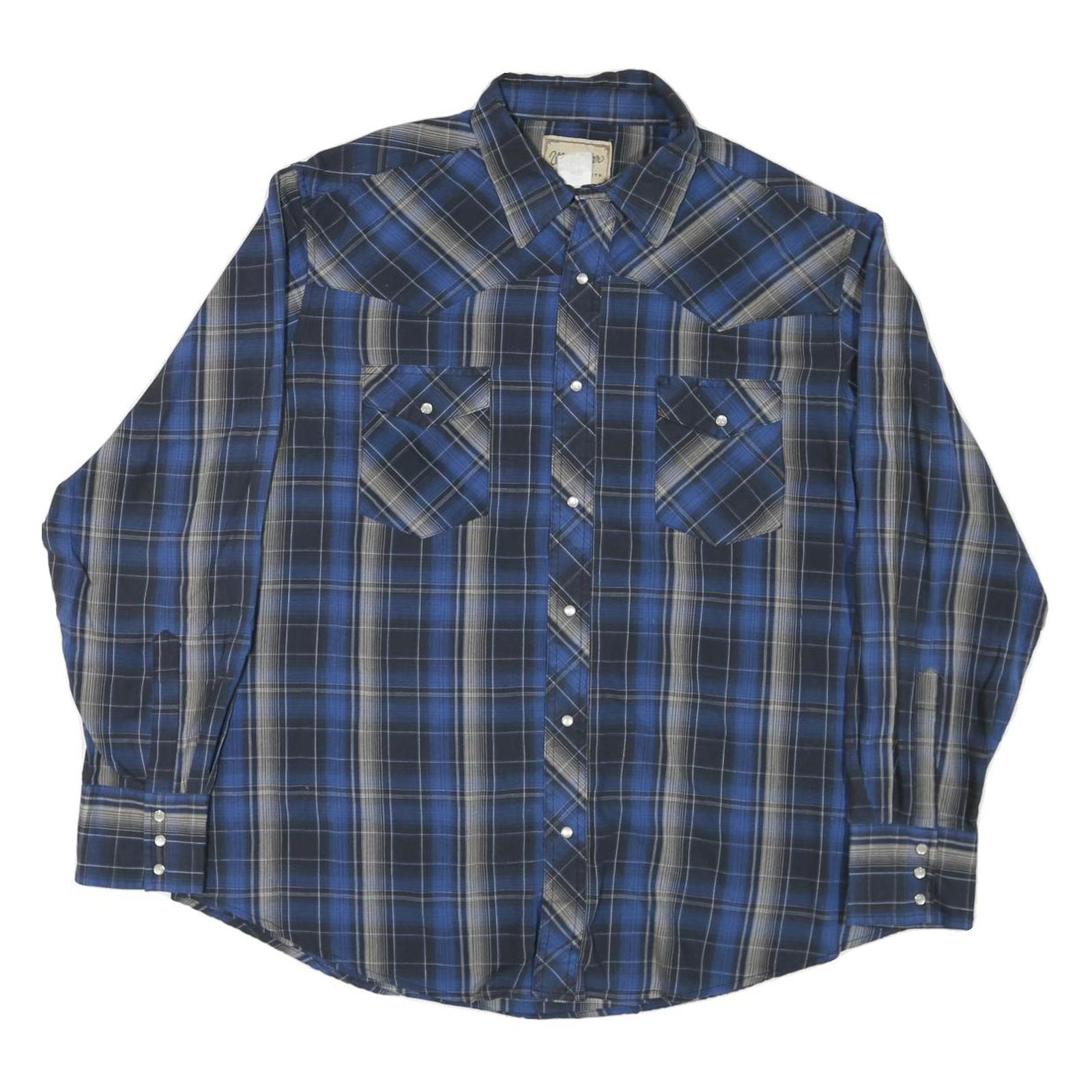 WRANGLER Mens Blue & Grey Plaid Western Shirt L Cotton Blend Classic Fit Refurbished - N/A refurbished available on Cerqular