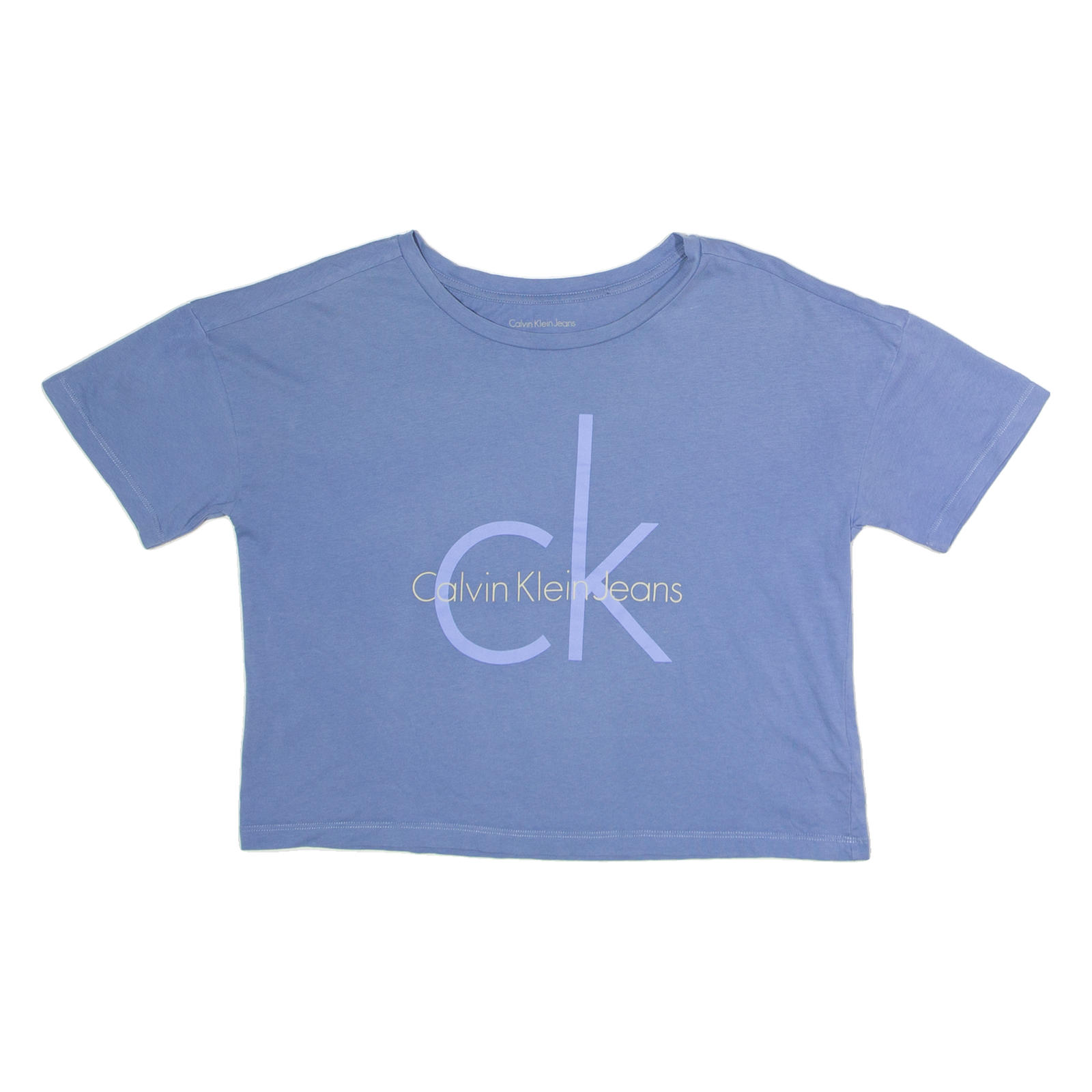 CALVIN KLEIN JEANS Cropped Womens T-Shirt Blue Crew Neck XS Refurbished - N/A refurbished available on Cerqular