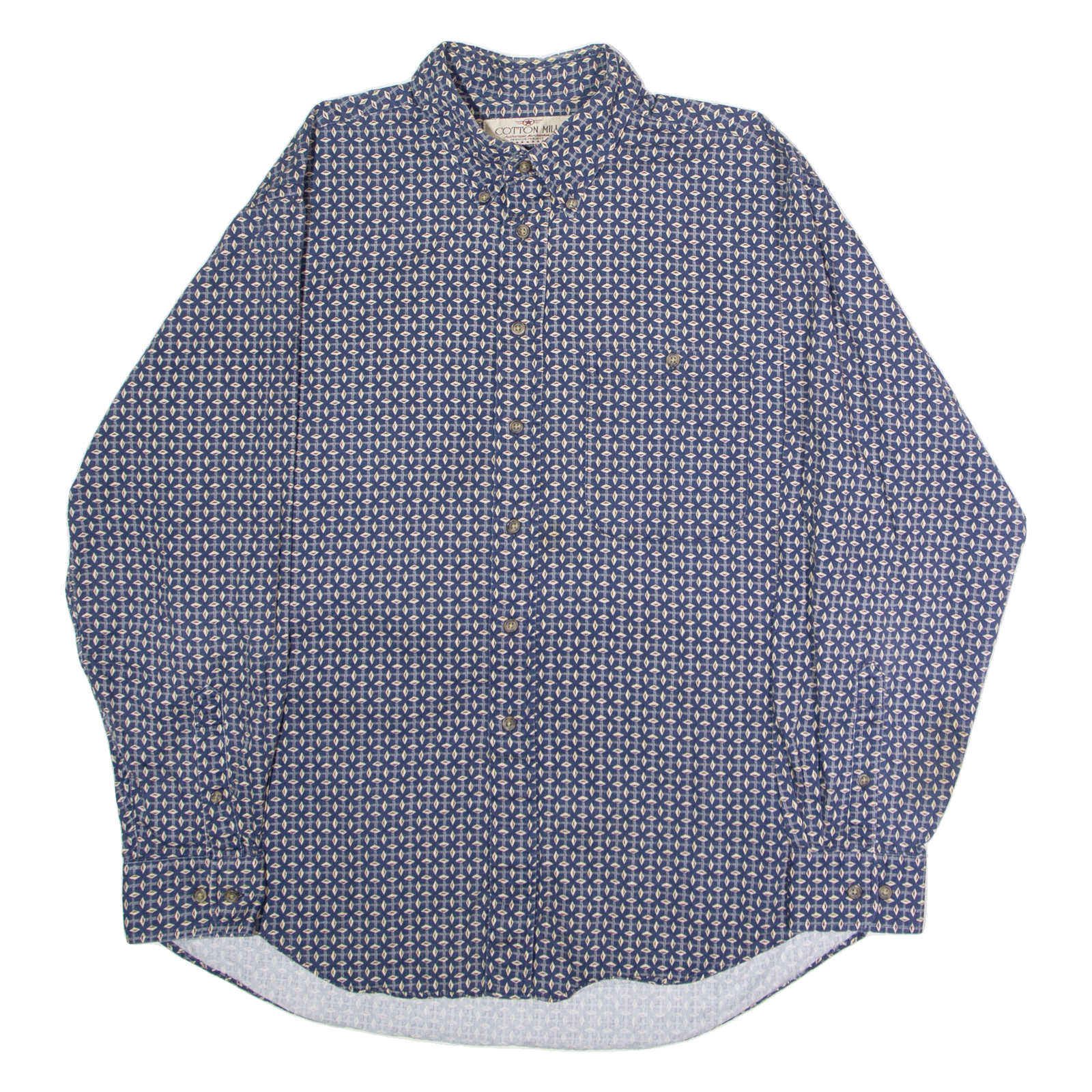COTTON MILL Mens Shirt Blue 90s Diamond Long Sleeve L Refurbished - N/A refurbished available on Cerqular