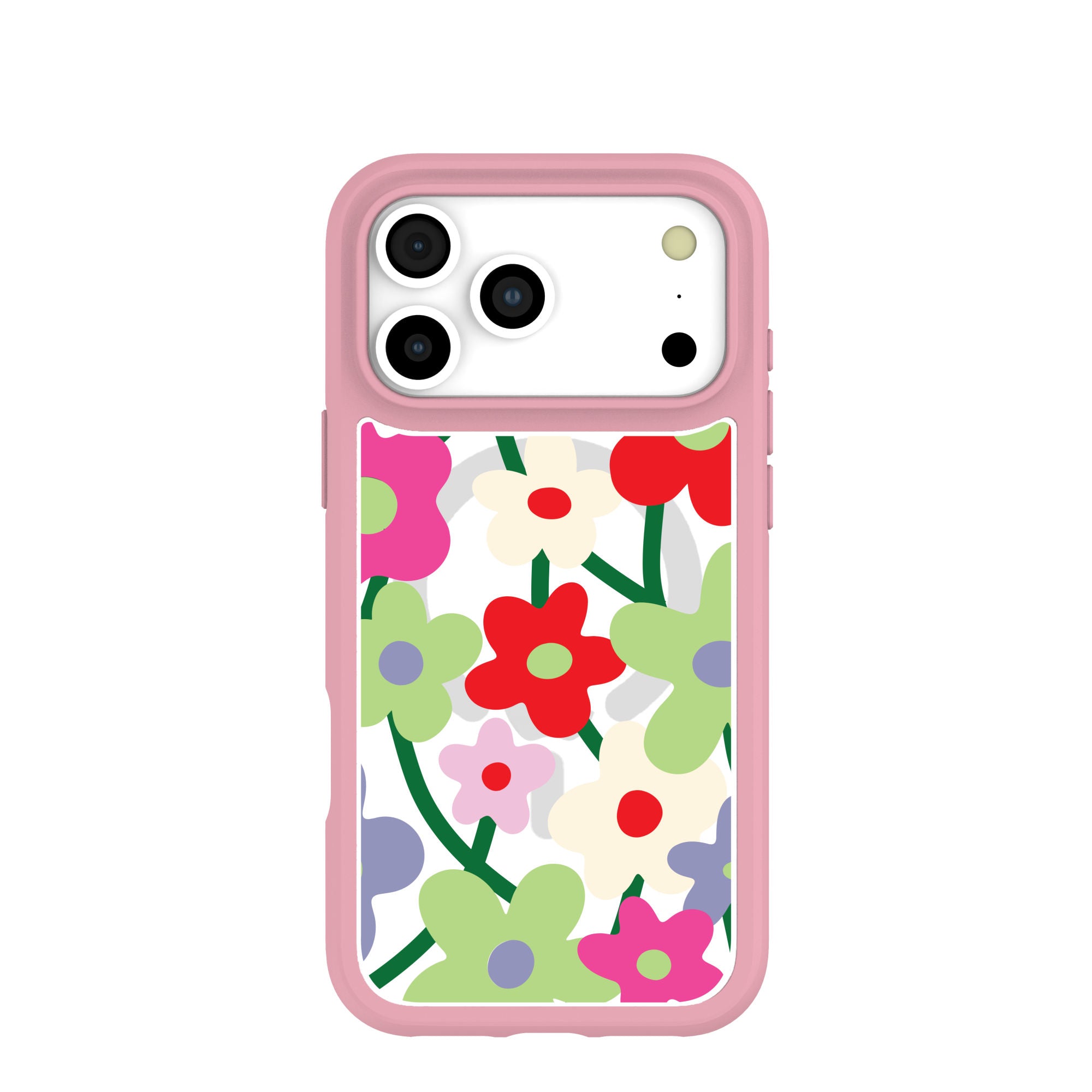 Clear Poppy Flora iPhone 17 Pro Max Case With Petal Pink Ridge (MagSafe included) Refurbished - Pela Case refurbished available on Cerqular