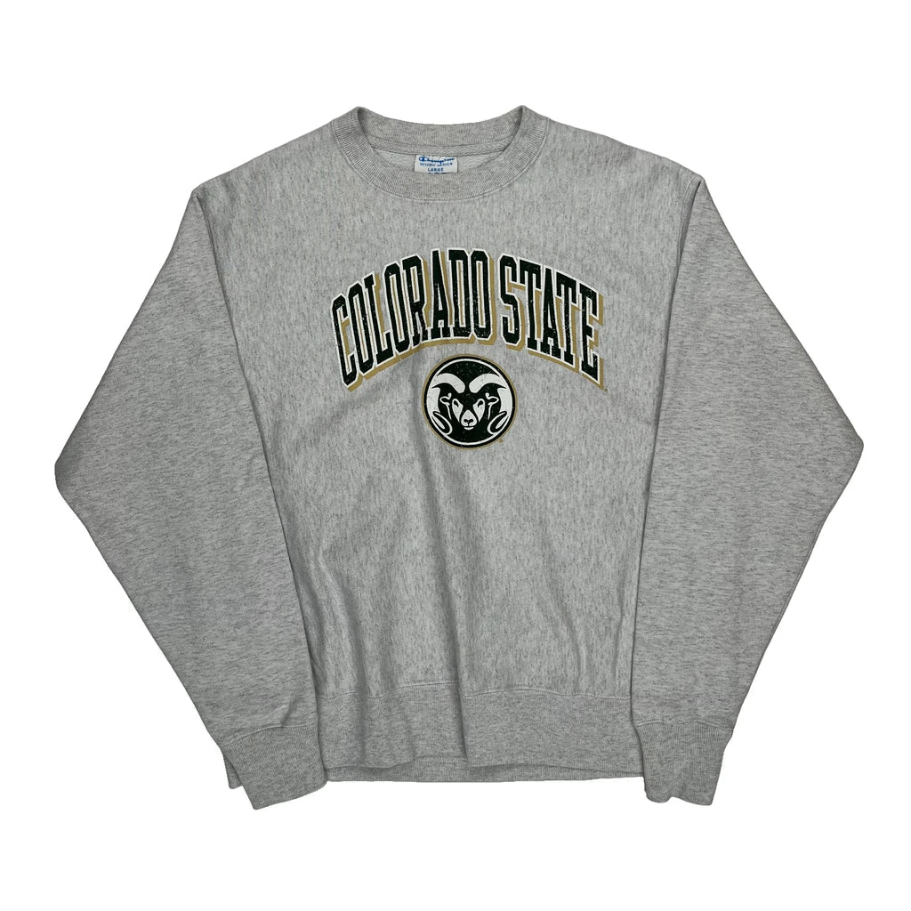 Reverse Weave Colorado State Champion College Sweatshirt - Large Grey Cotton Refurbished - Thrifted (note: this is a term often used to describe second- refurbished available on Cerqular