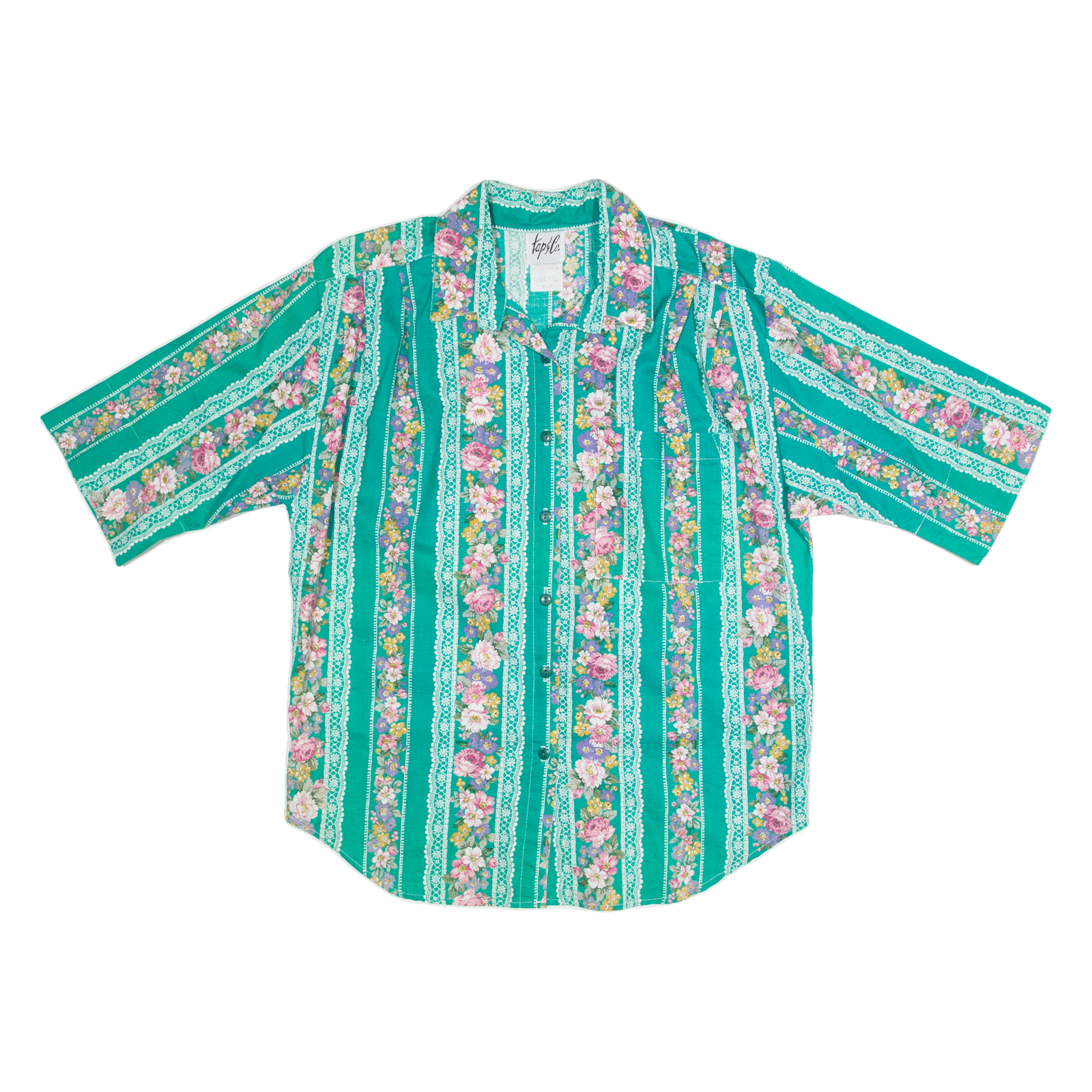 TAP & CO Womens Printed Shirt Green Collared 90s Floral M Refurbished - N/A refurbished available on Cerqular