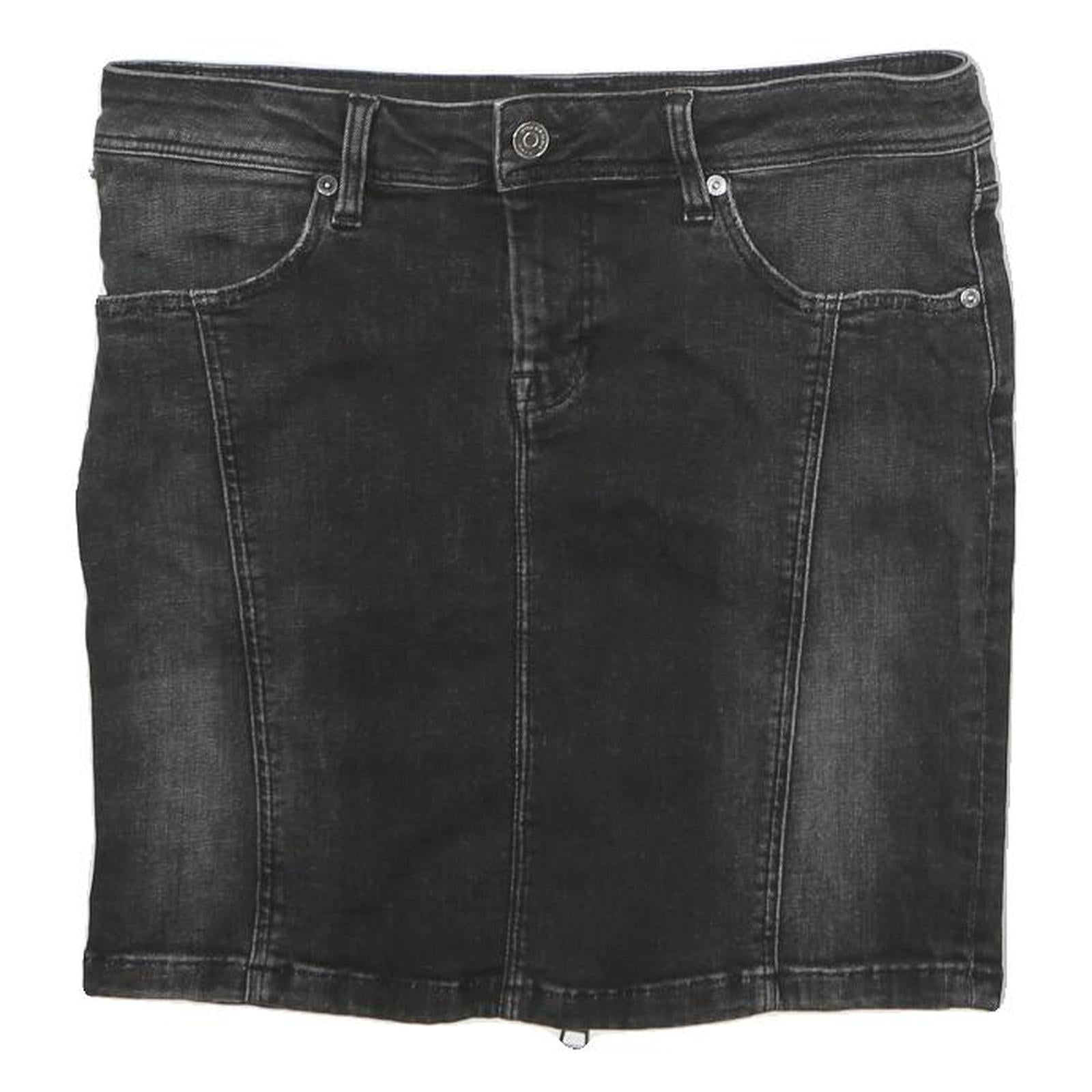 BURBERRY BRIT Womens Black Cotton Mini Denim Skirt UK 10 Zip Pockets Stylish Refurbished - N/A refurbished available on Cerqular
