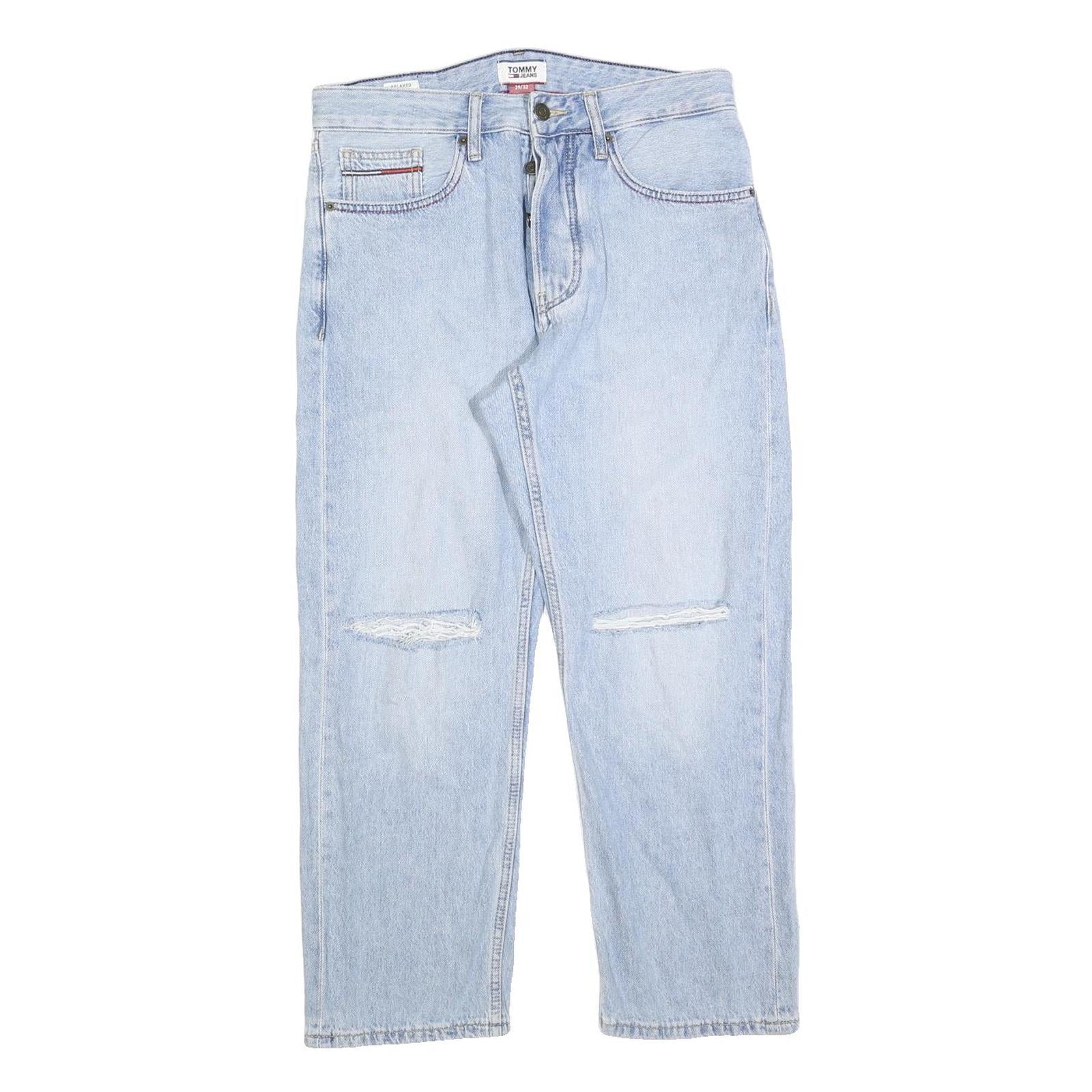 TOMMY HILFIGER Mens Jeans Light Blue Relaxed Straight Denim Rinse W32 L26 Button Refurbished - N/A refurbished available on Cerqular