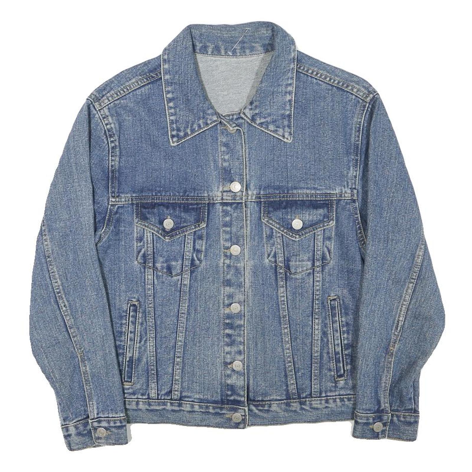 Womens Blue Denim Button Jacket S Cotton Blend Plain Classic Vintage Style Refurbished - N/A refurbished available on Cerqular
