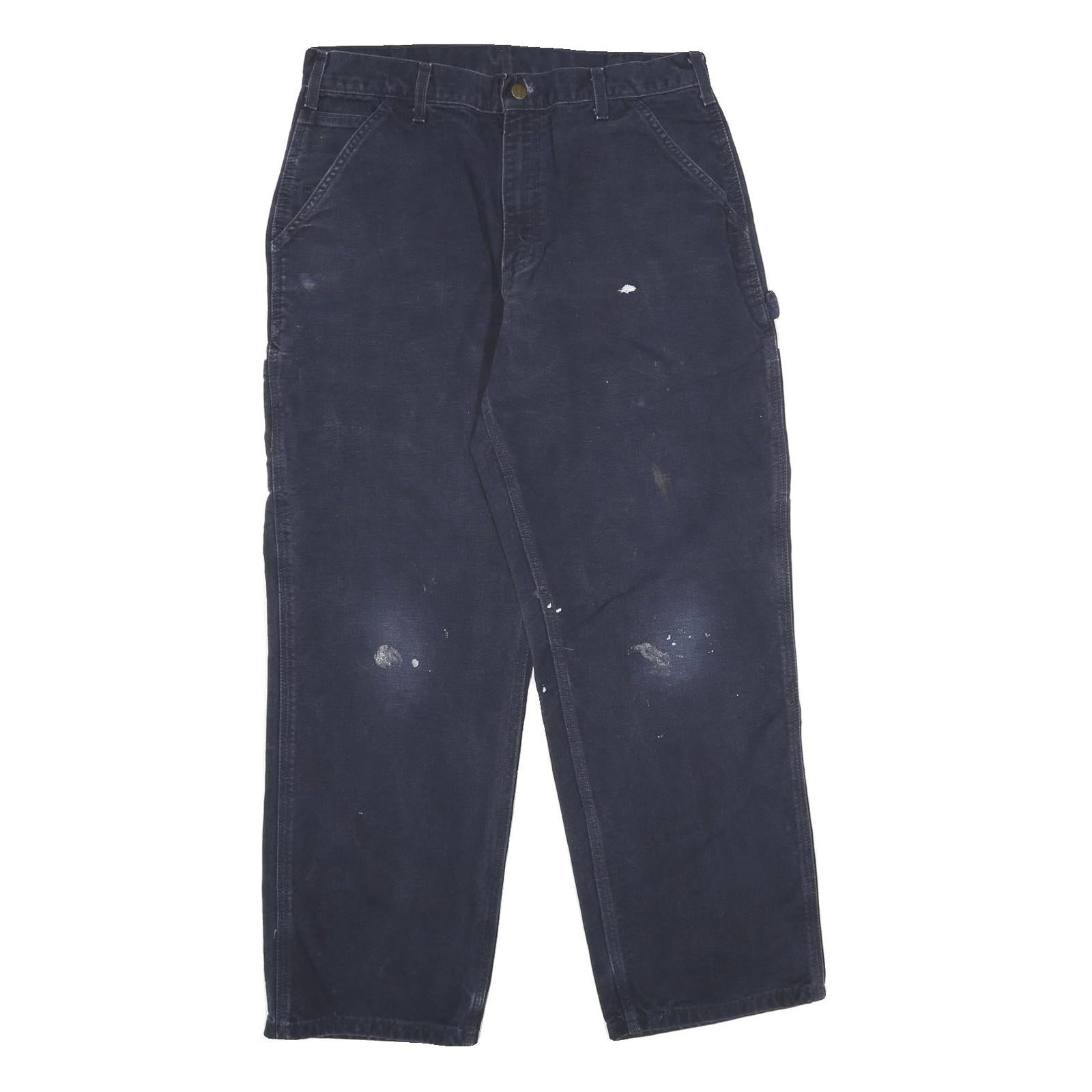 CARHARTT Mens Cotton Navy Classic Straight Trousers W34 L30 Workwear Durable Refurbished - N/A refurbished available on Cerqular