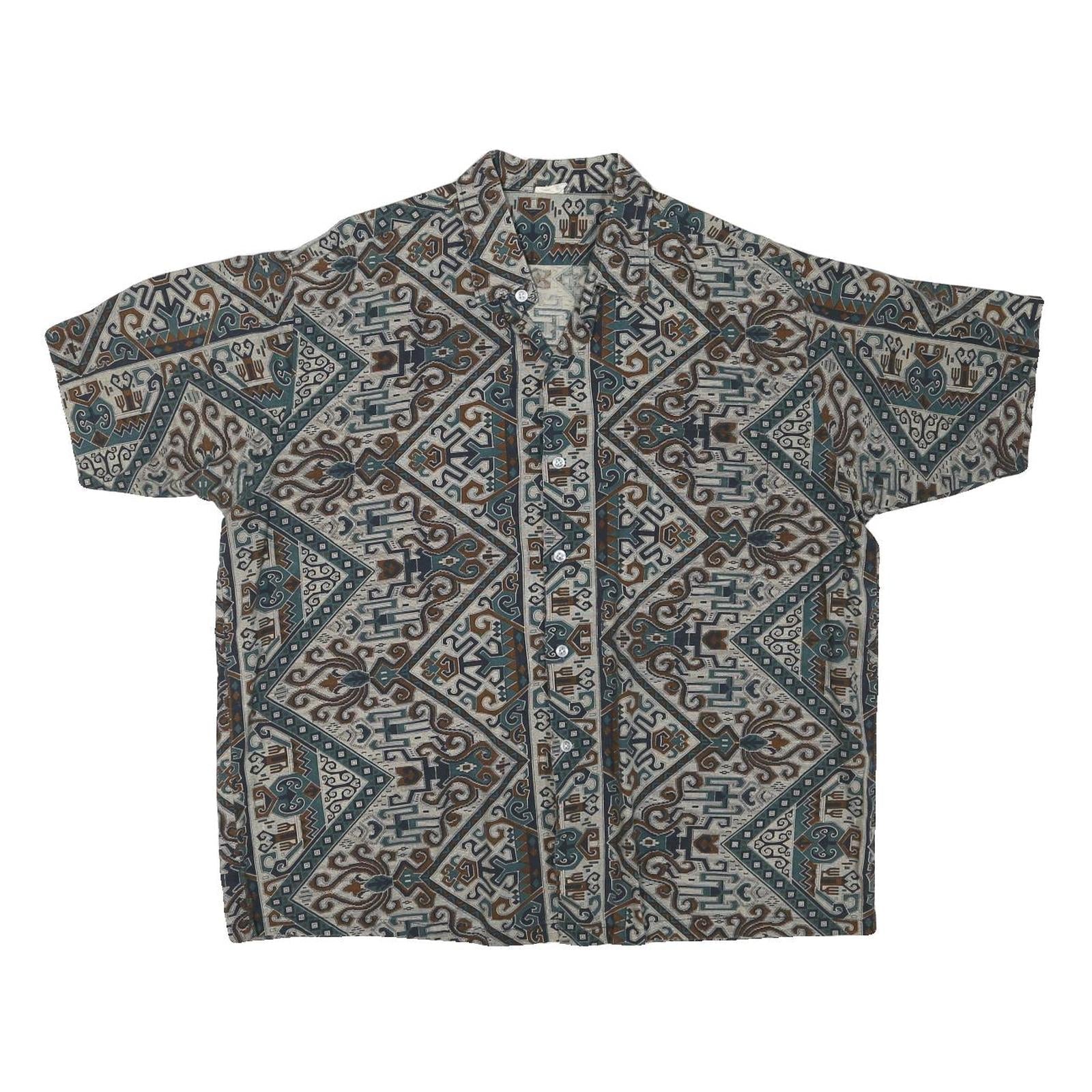 Buy Mens Blue Brown Pattern Cotton Blend Shirt L Casual Short Sleeve Button Up Refurbished - $19.49 Mens Blue Brown Pattern Cotton Blend Shirt L Casual Short Sleeve Button Up Refurbished - N/A refurbished available on Cerqular