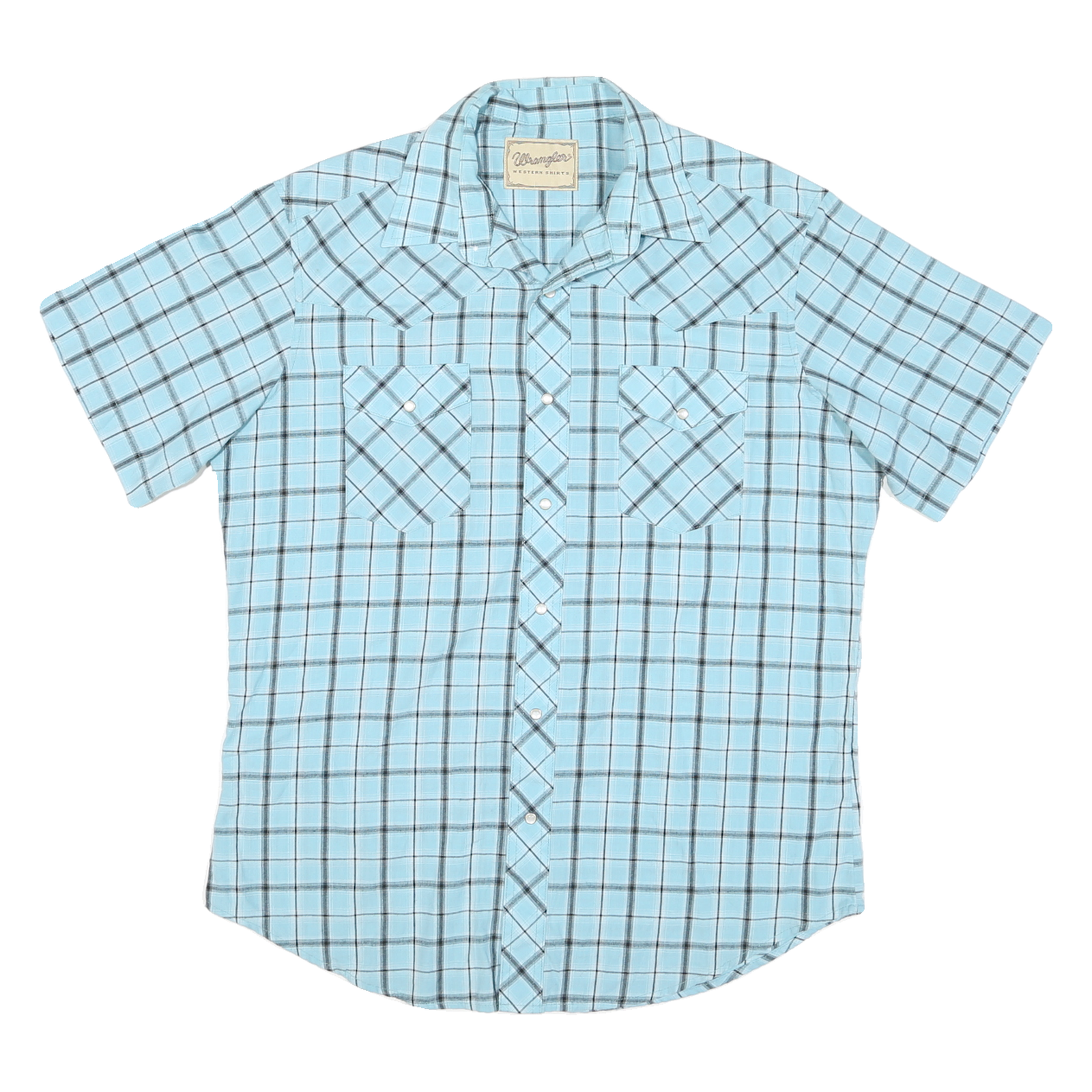 WRANGLER Mens Blue Check Short Sleeve Shirt M Casual Cotton Blend Refurbished - N/A refurbished available on Cerqular