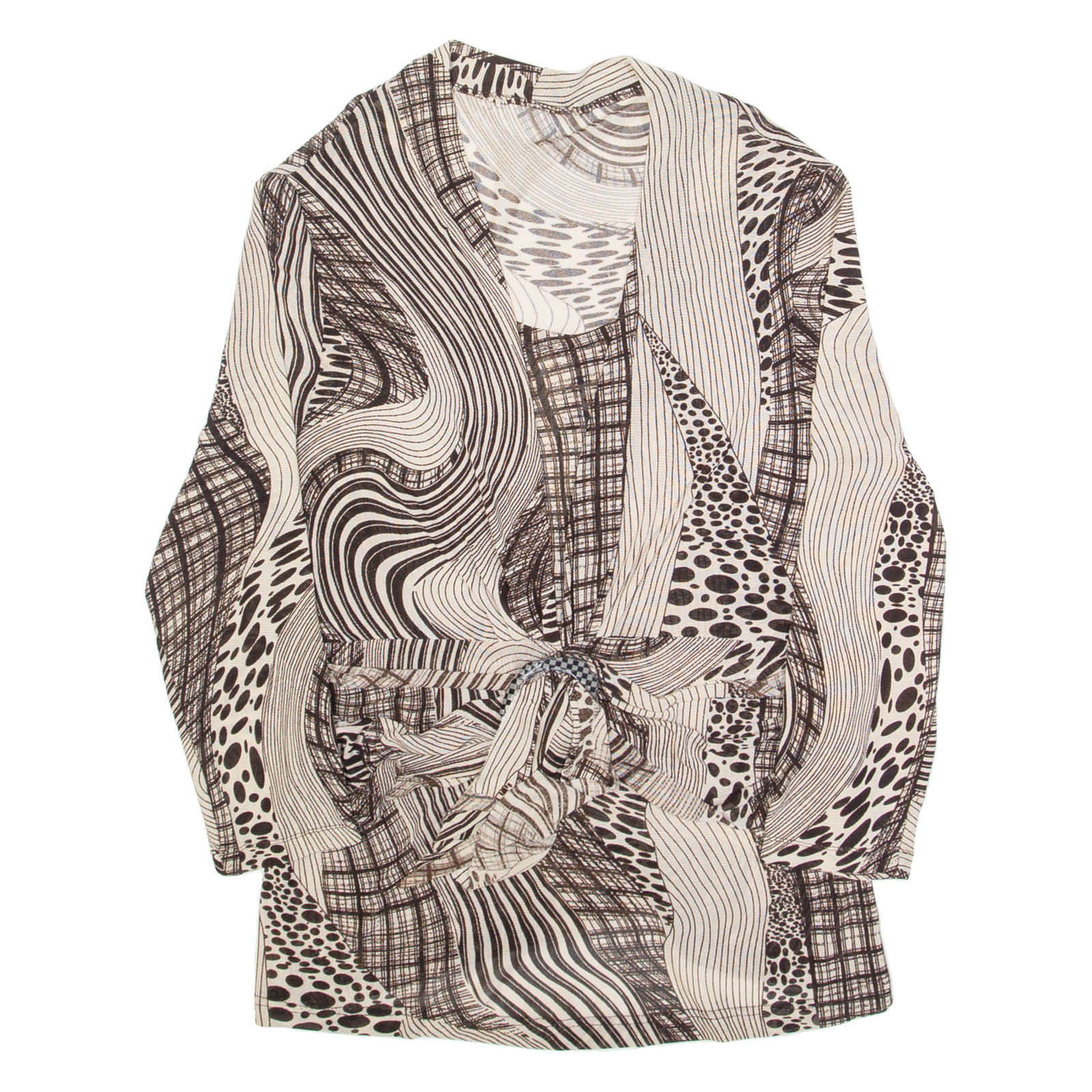Womens Printed Top Beige V-Neck Long Sleeve Crazy Pattern M Refurbished - N/A refurbished available on Cerqular