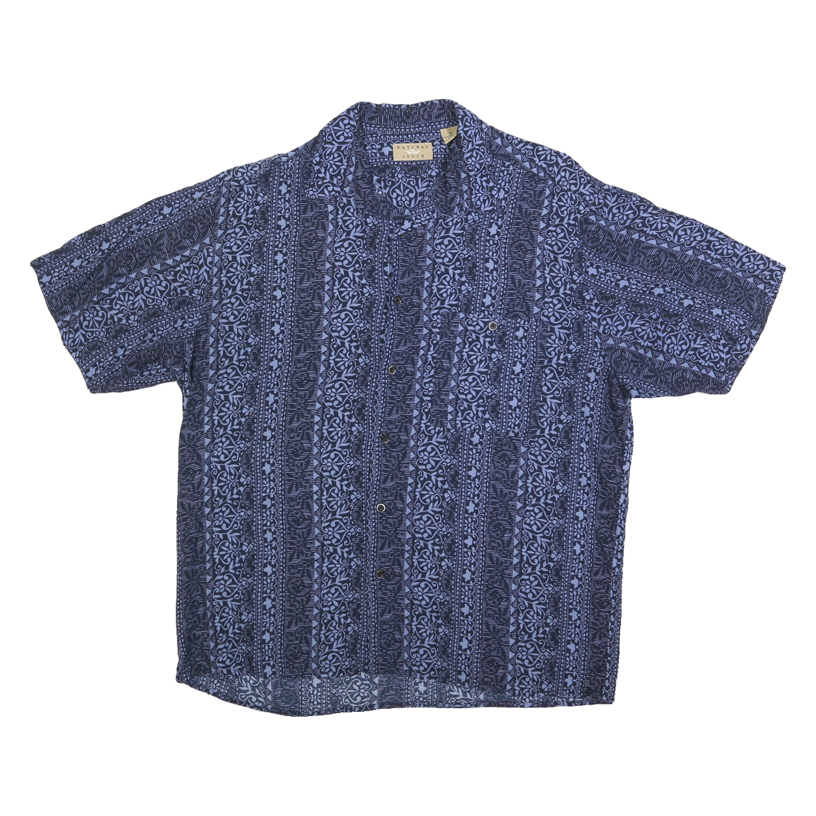 NATURAL ISSUE Mens Blue Pattern Shirt M Cotton Blend Casual Summer Button Up Refurbished - N/A refurbished available on Cerqular
