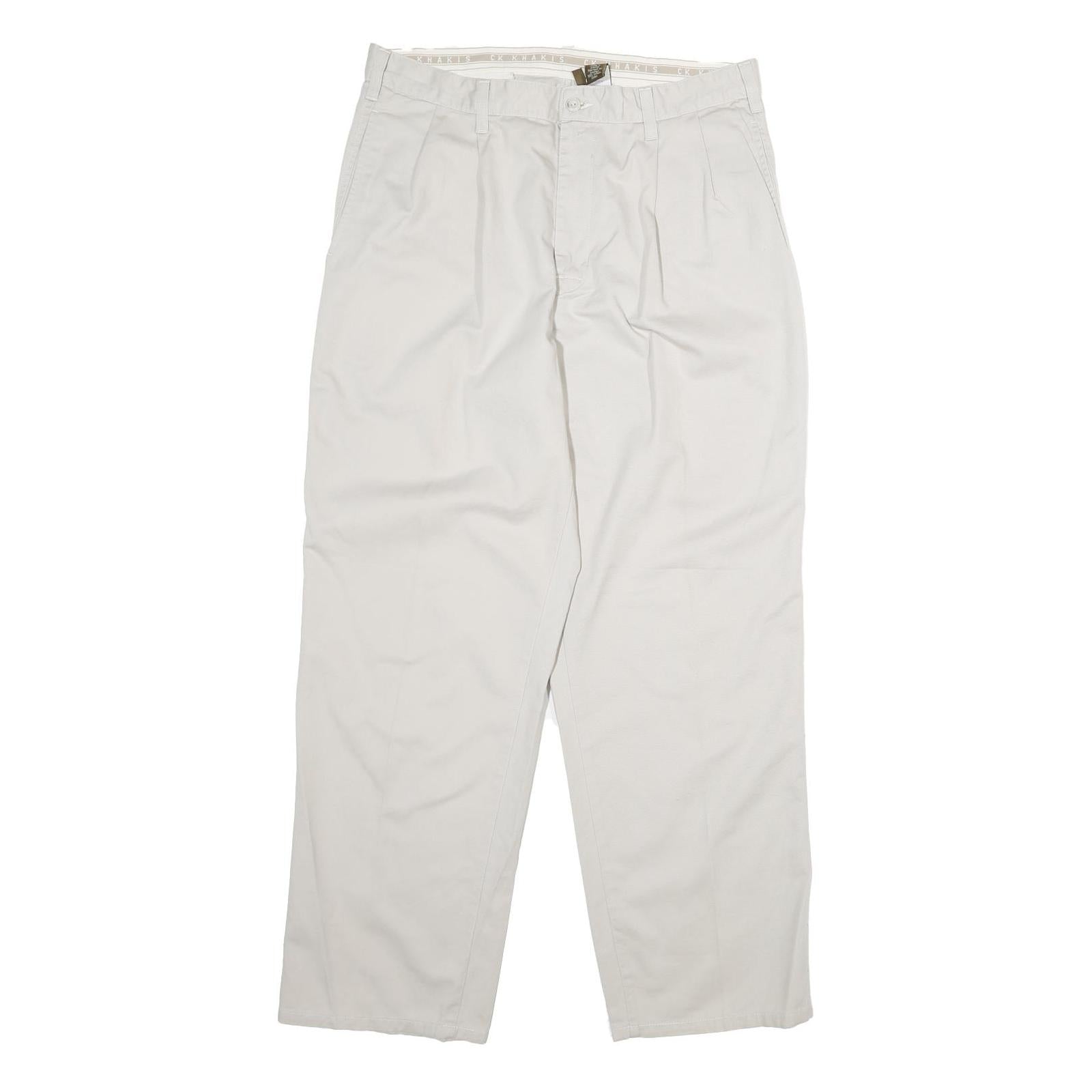 CALVIN KLEIN Mens Cotton White Regular Straight Trousers W34 L32 Classic Comfort Refurbished - N/A refurbished available on Cerqular