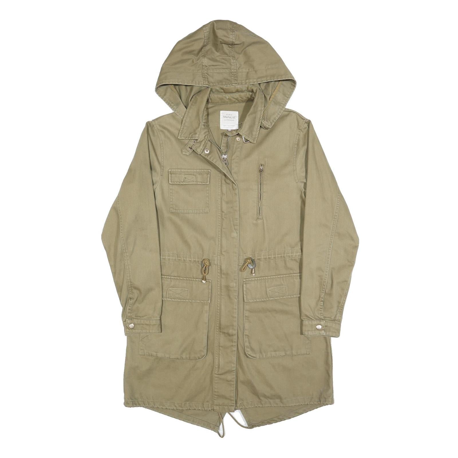 ZARA Womens Beige Cotton Blend Parka Jacket S Plain Hooded Zip Closure Refurbished - N/A refurbished available on Cerqular
