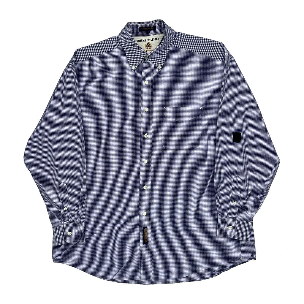 Tommy Hilfiger Checked Shirt - Large Blue Cotton Refurbished - Thrifted (note: this is a term often used to describe second- refurbished available on Cerqular