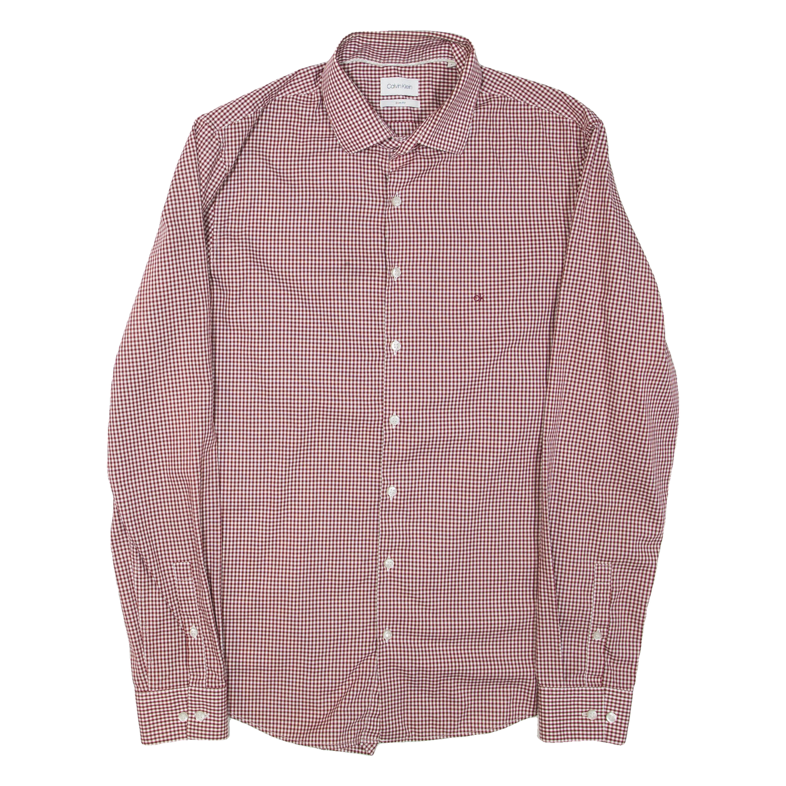 CALVIN KLEIN Mens Shirt Maroon Gingham Long Sleeve M Refurbished - N/A refurbished available on Cerqular