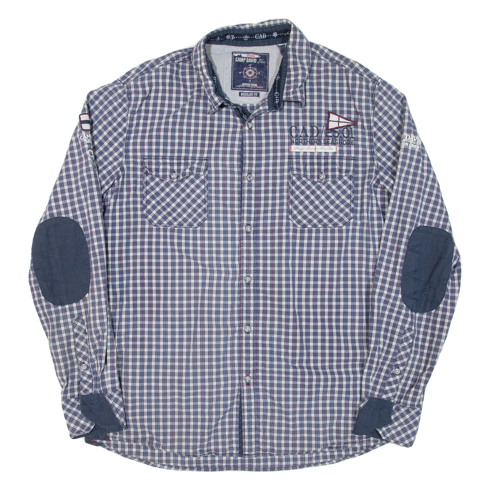 CAMP DAVID Mens Shirt Blue Check Long Sleeve 2XL Refurbished - N/A refurbished available on Cerqular