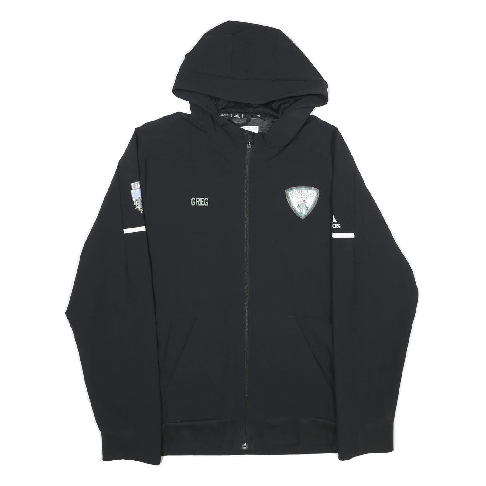 Buy ADIDAS Mens Black Hooded Zip Jacket L Polyester Plain Sports Logo Refurbished - $45.49 ADIDAS Mens Black Hooded Zip Jacket L Polyester Plain Sports Logo Refurbished - N/A refurbished available on Cerqular