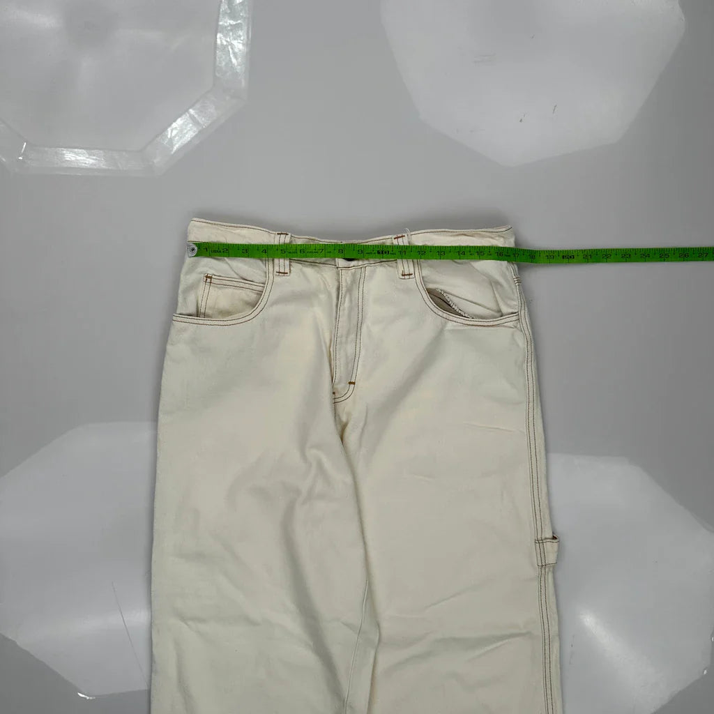 Unbranded Carpenter Trousers - 34W 29L Cream Cotton Refurbished - Thrifted (note: this is a term often used to describe second- refurbished available on Cerqular