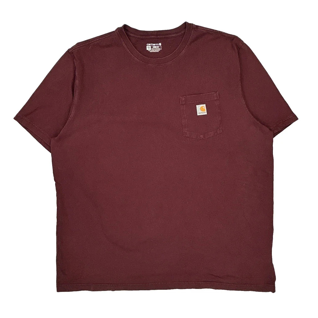 Carhartt Tall T-Shirt - 2XL Burgundy Cotton Refurbished - Thrifted (note: this is a term often used to describe second- refurbished available on Cerqular