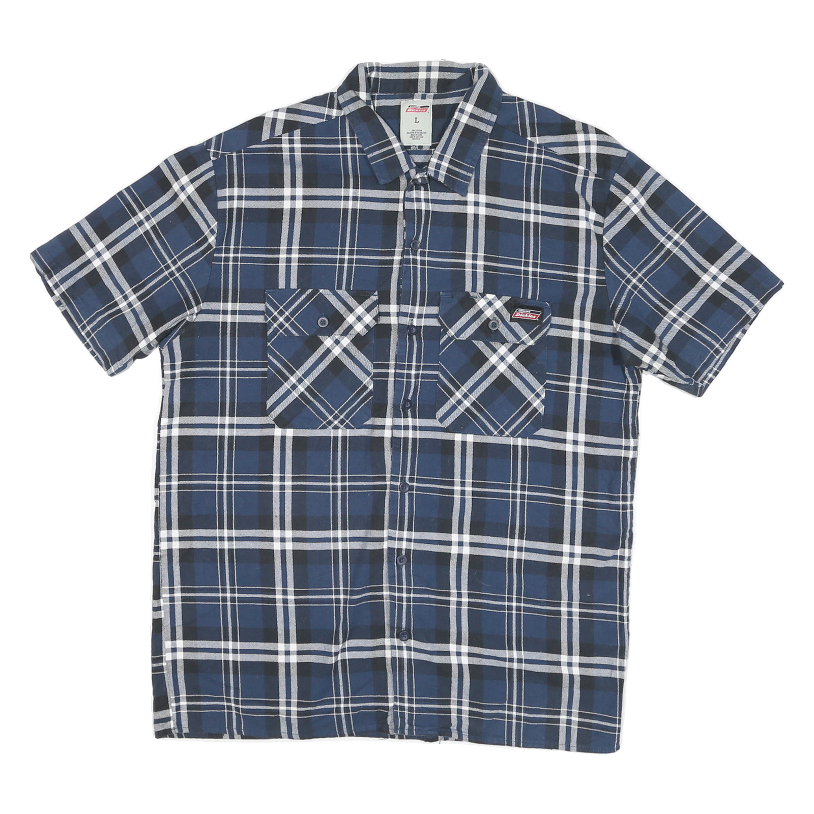 DICKIES Mens Blue & White Plaid Short Sleeve Shirt L Cotton Blend Casual Refurbished - N/A refurbished available on Cerqular