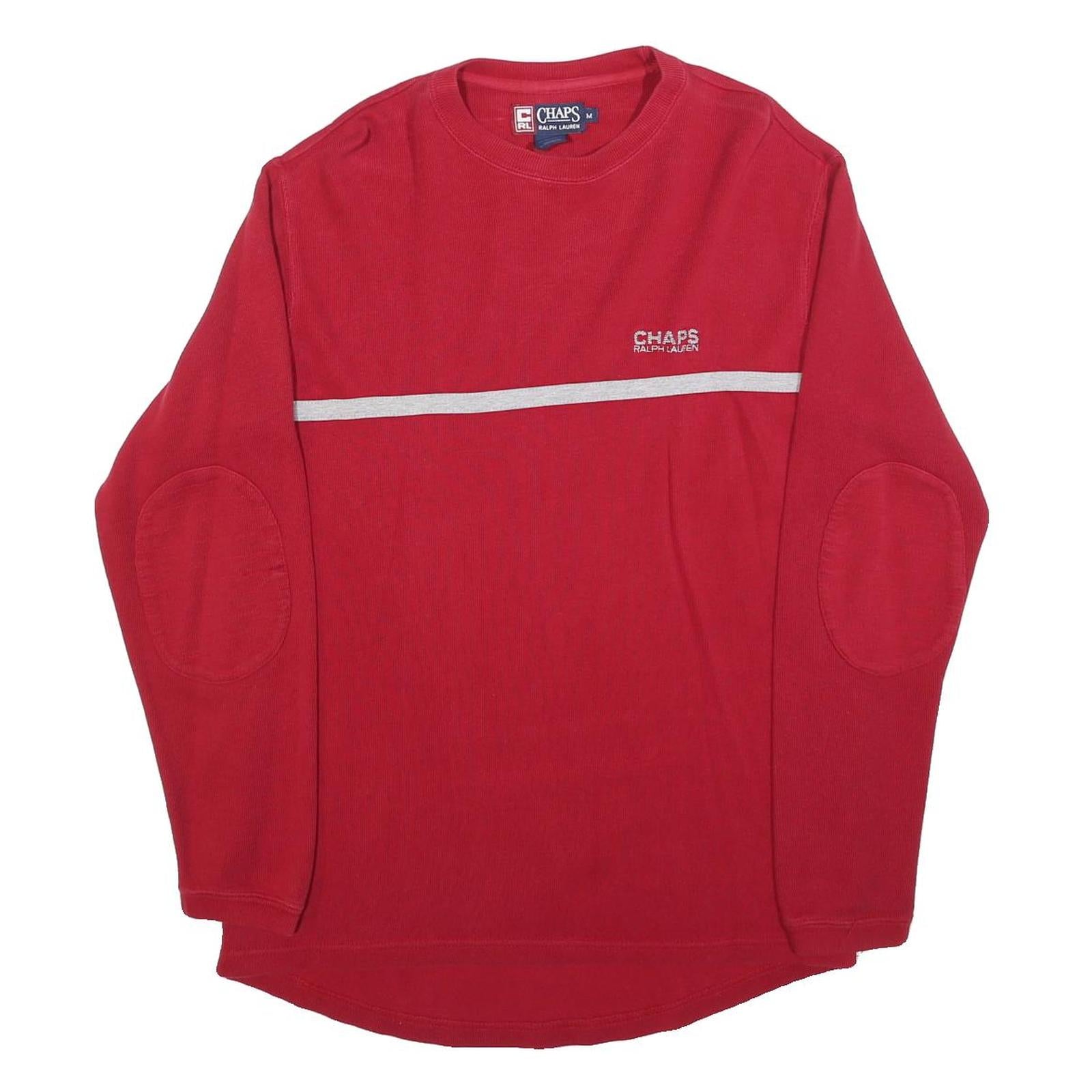 CHAPS RALPH LAUREN Mens Red Crew Neck Sweatshirt M Embroidered Logo Striped Refurbished - N/A refurbished available on Cerqular