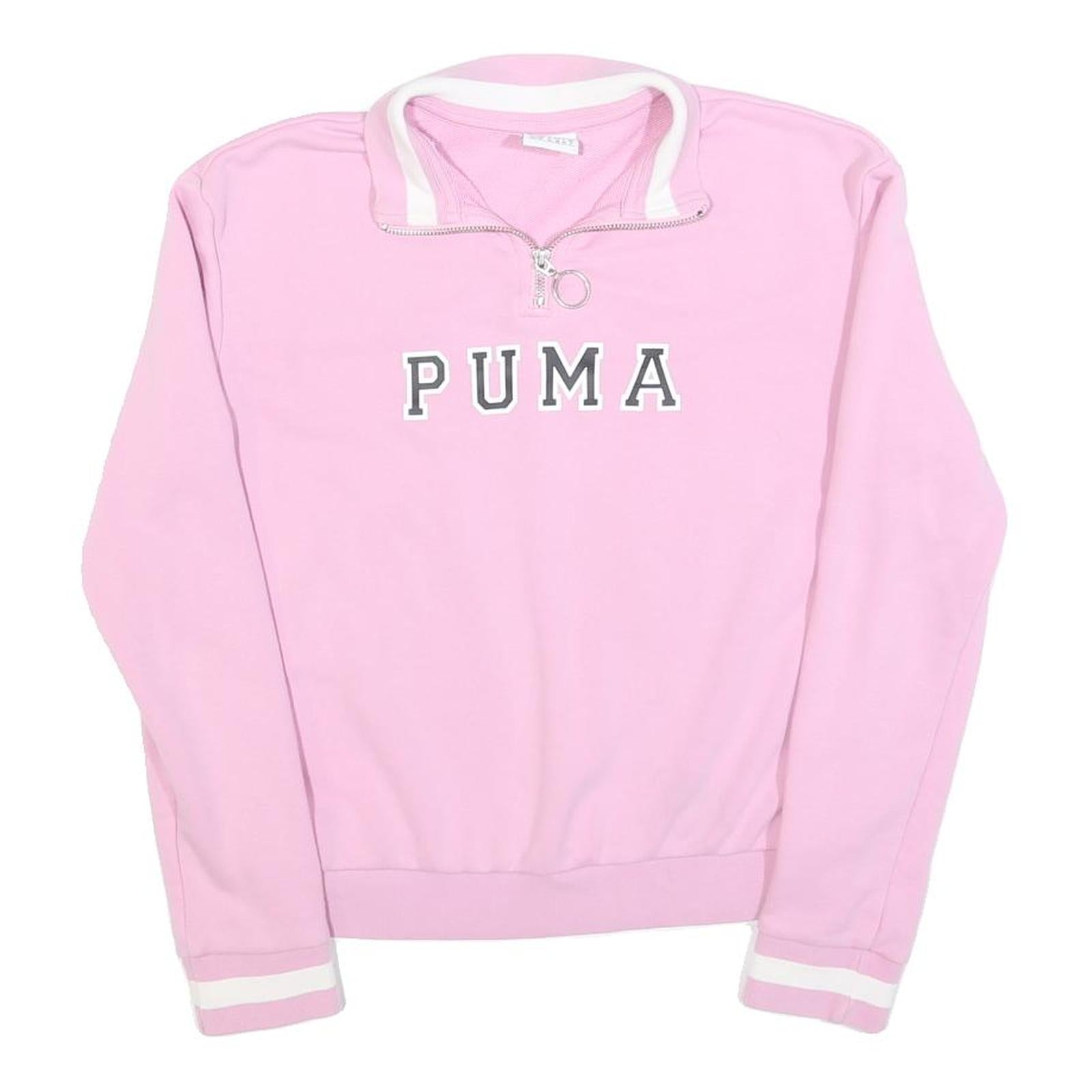 PUMA Womens Pink & White Half Zip UK 8 Cotton Blend Casual Sweatshirt Pullover Refurbished - N/A refurbished available on Cerqular
