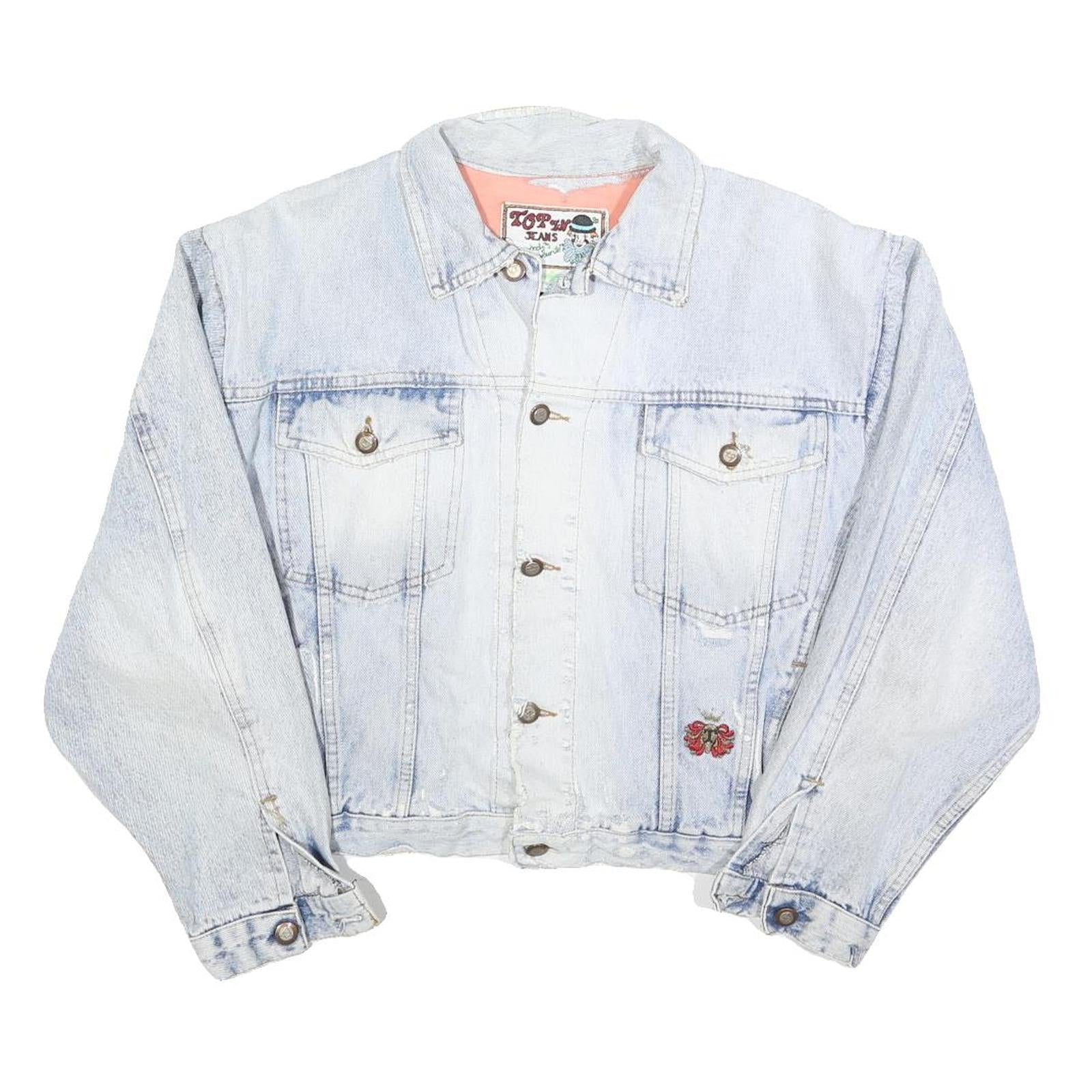 TOP IN JEANS Womens Blue Denim Jacket M Cotton Blend Floral Panel Button Closure Refurbished - N/A refurbished available on Cerqular