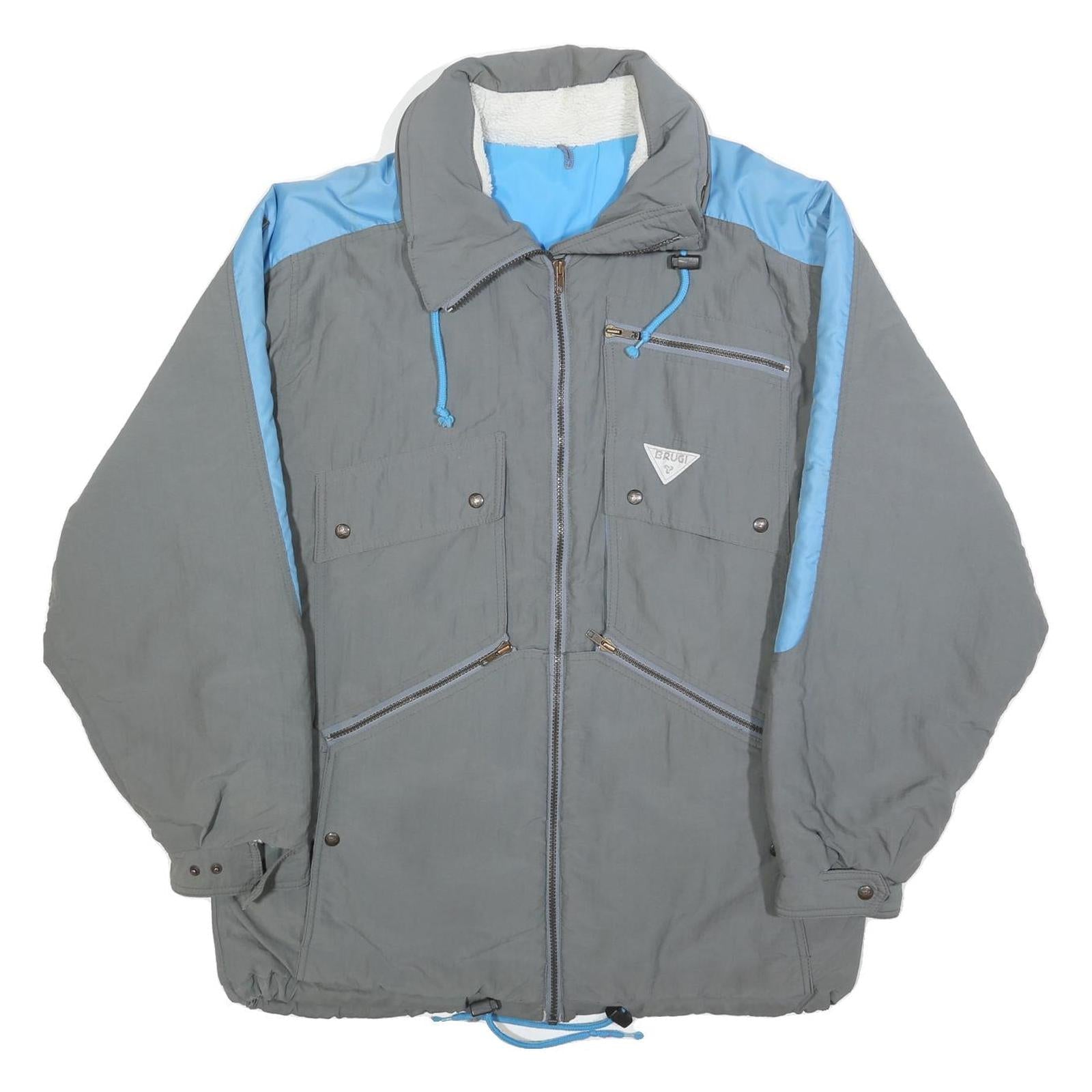 BRUGI Mens Grey & Blue Outdoor Jacket L Polyester Blend Zip Plain Casual Refurbished - N/A refurbished available on Cerqular