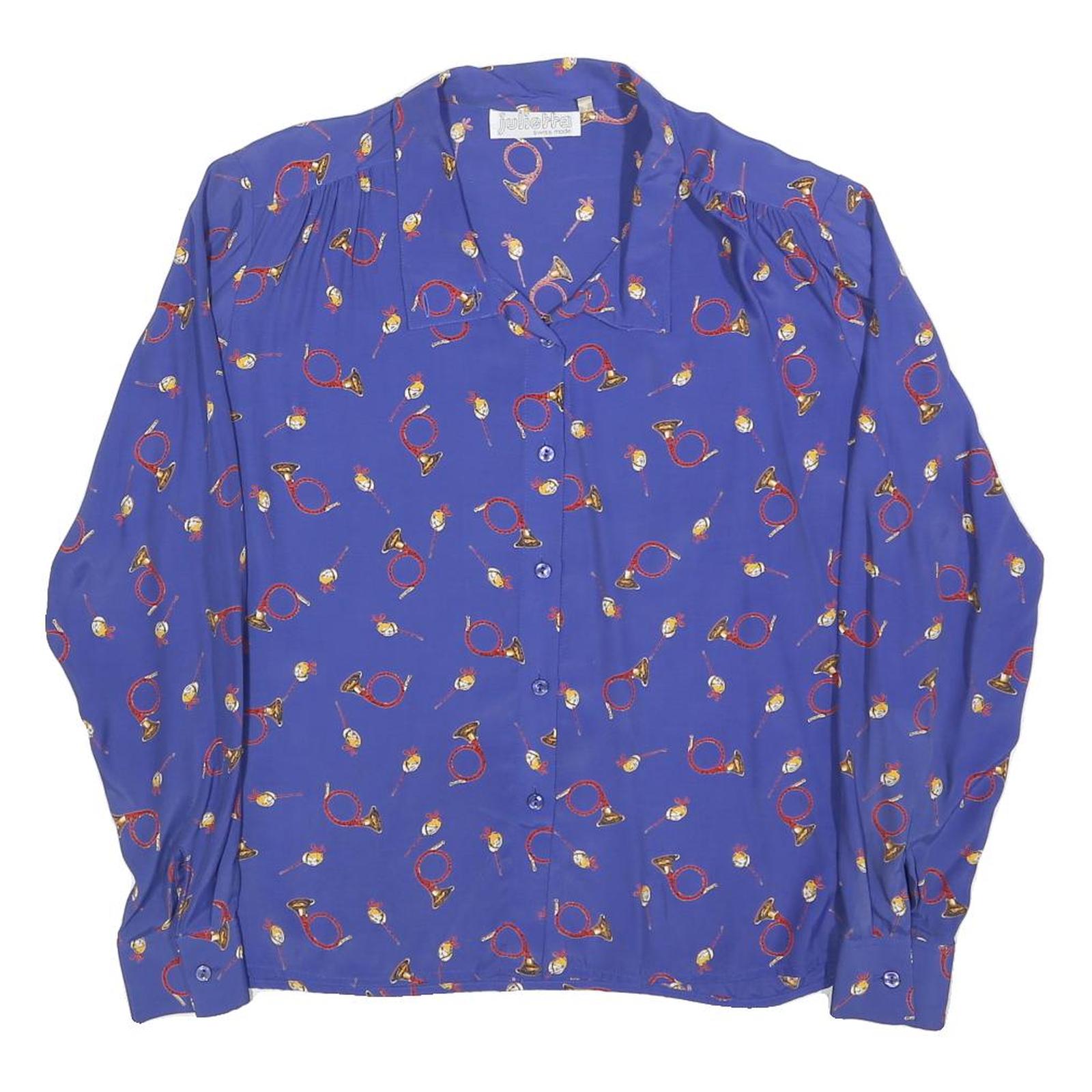 JULIETTA Womens Blue Printed Shirt Long Sleeve Collared M Stylish Relaxed Fit Refurbished - N/A refurbished available on Cerqular