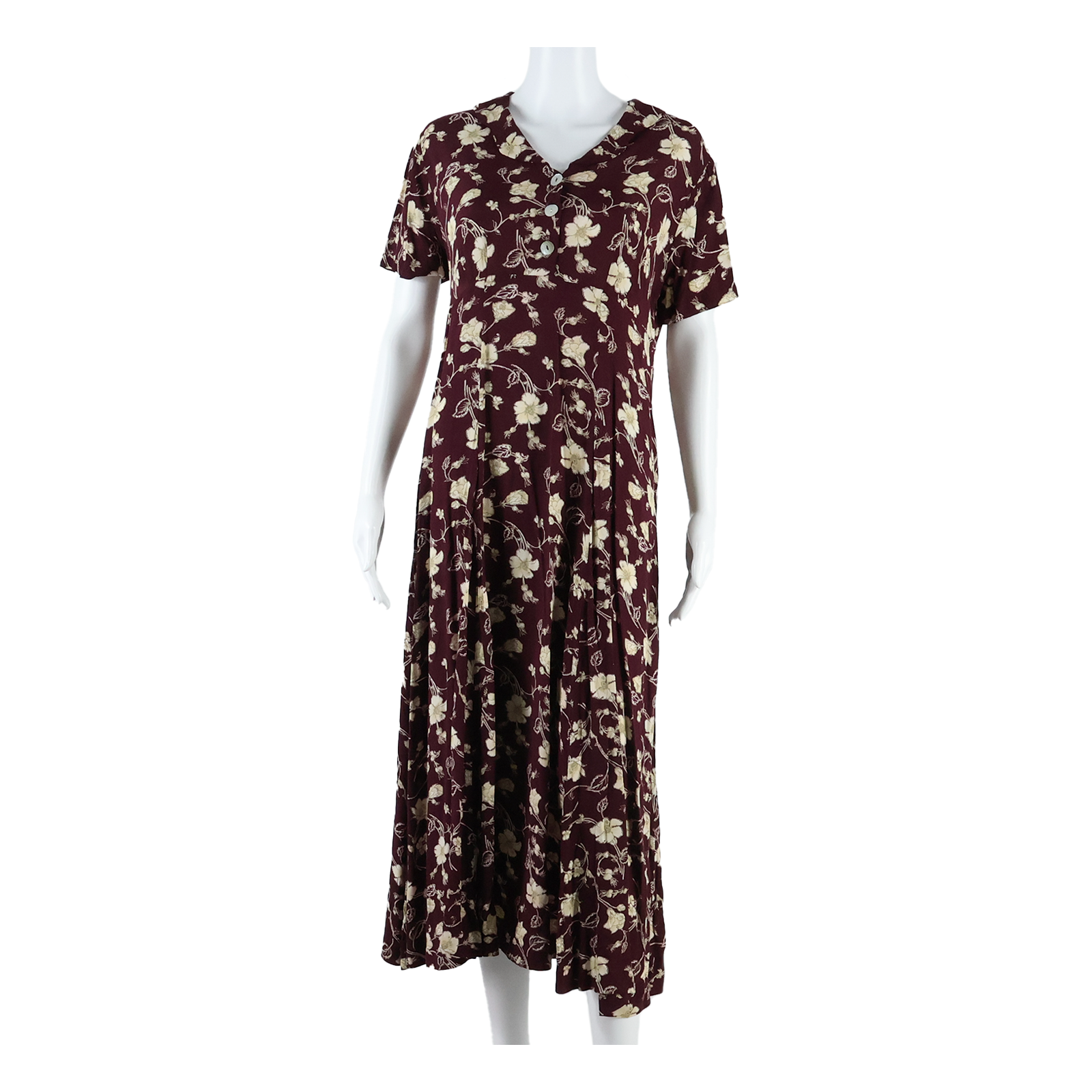 EXPRESS Pleated Womens Maxi Dress Maroon Floral Short Sleeve Long M Refurbished - N/A refurbished available on Cerqular