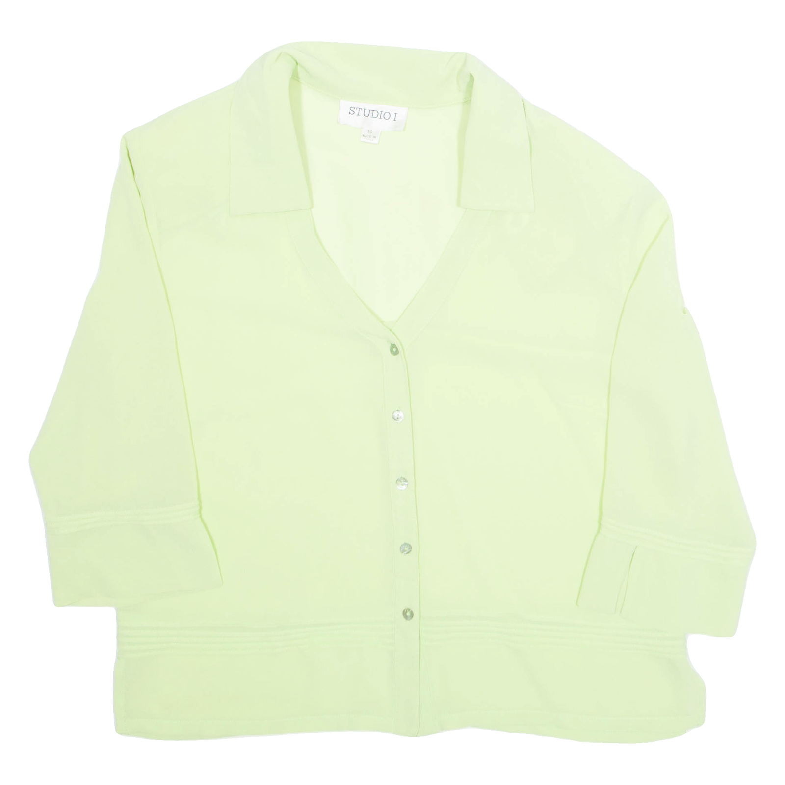 STUDIO I Sheer Womens Blouse Green Collared 3/4 Sleeve S Refurbished - N/A refurbished available on Cerqular
