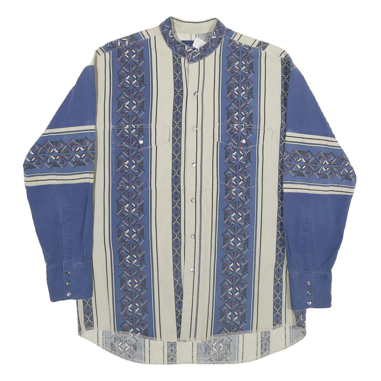 WRANGLER Mens Blue & Cream Pattern Shirt L Cotton Long Sleeve Button Casual Refurbished - N/A refurbished available on Cerqular