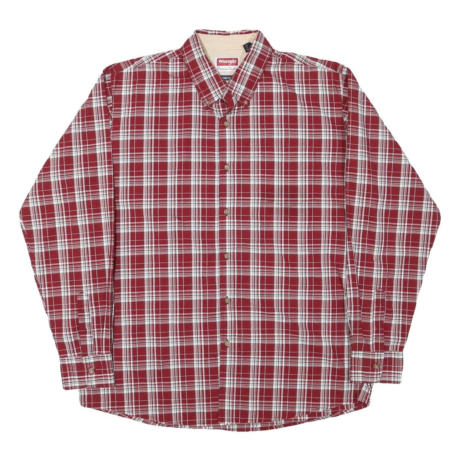 WRANGLER Mens Red & White Checked Shirt L Cotton Blend Classic Button Down Refurbished - N/A refurbished available on Cerqular