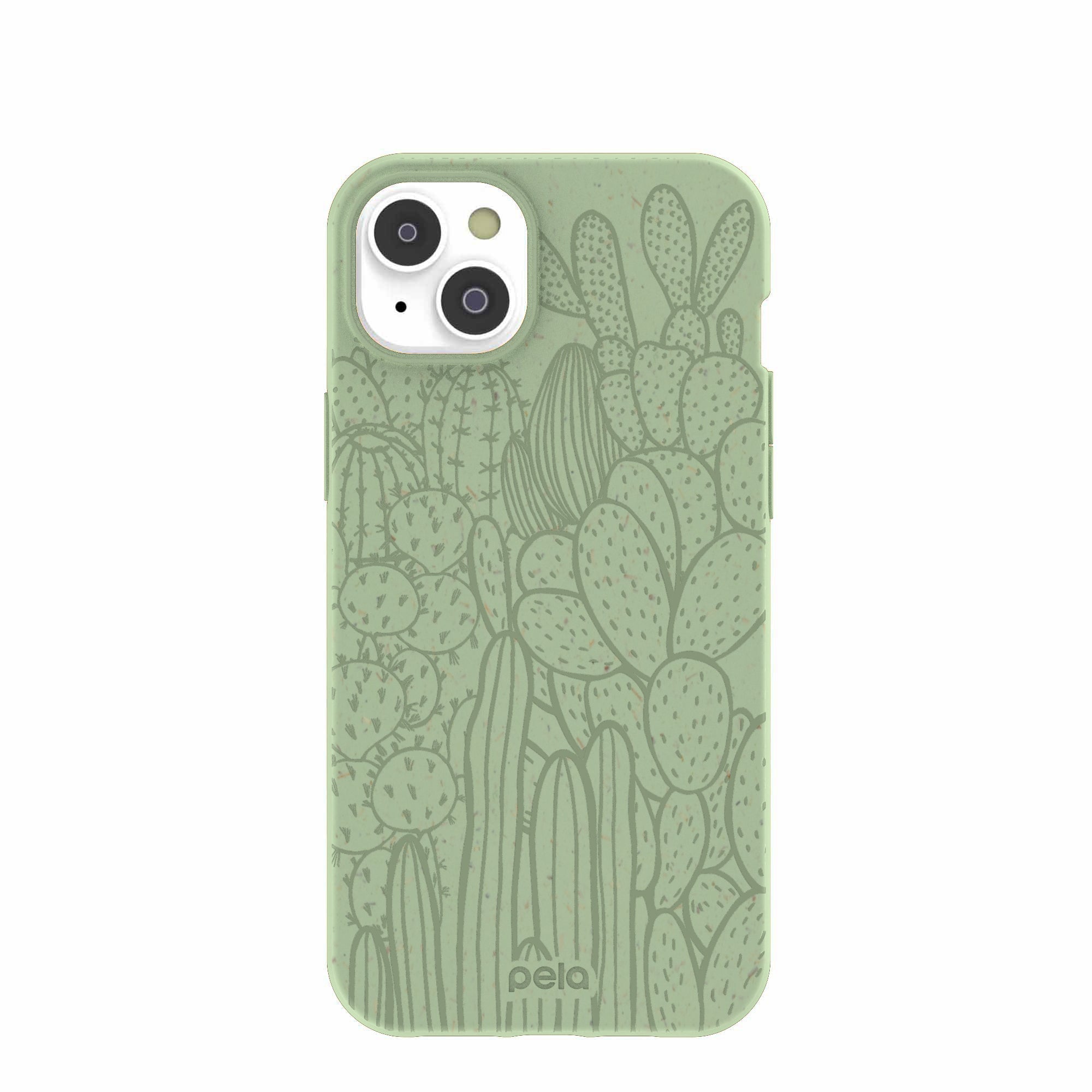 Sage Green Cacti iPhone 14 Plus Case Refurbished - Pela Case refurbished available on Cerqular