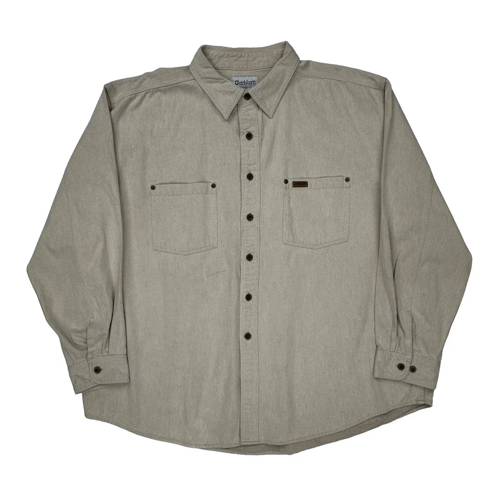Carhartt Shirt - 2XL Beige Cotton Refurbished - Thrifted (note: this is a term often used to describe second- refurbished available on Cerqular