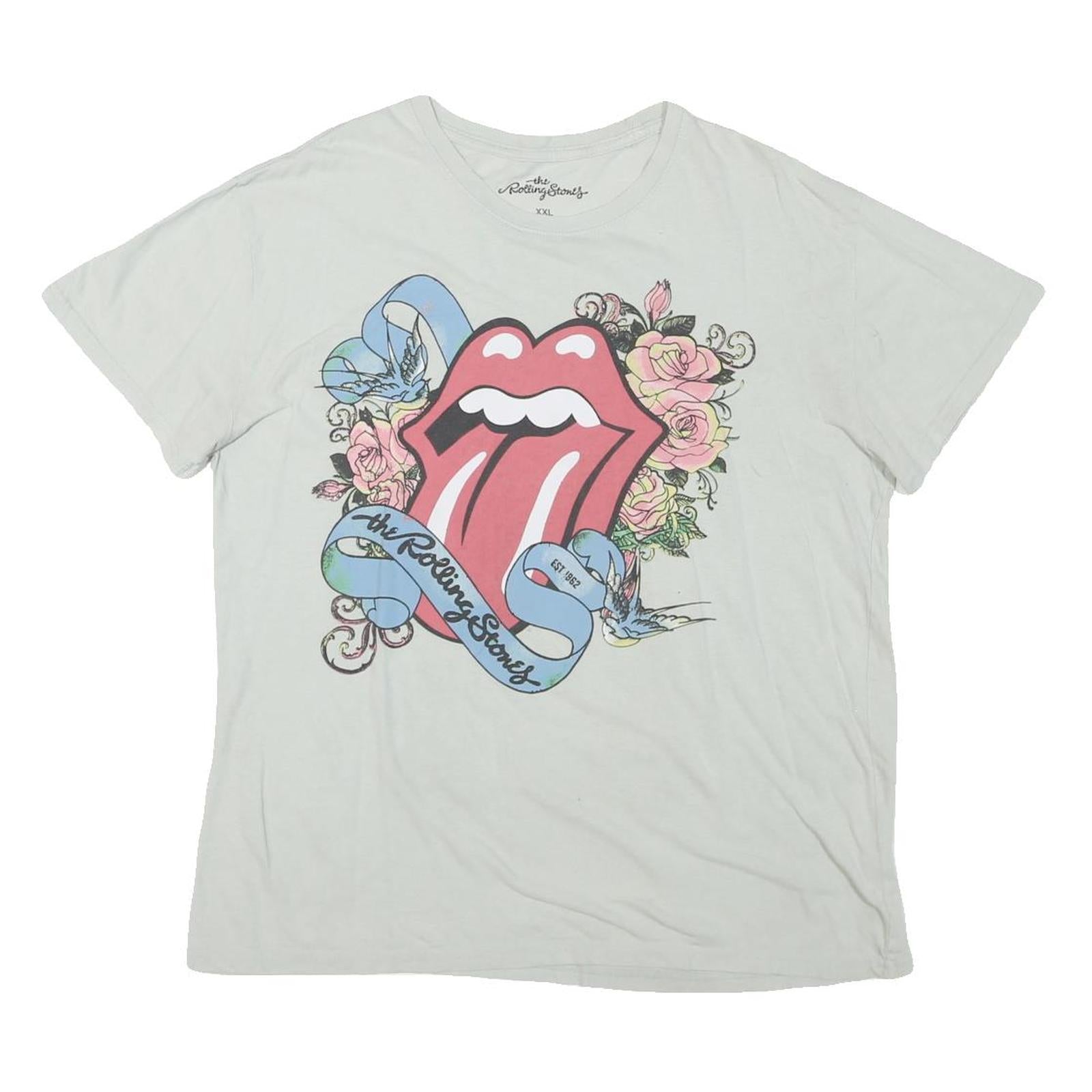 THE ROLLING STONES Womens White Graphic T-Shirt 2XL Short Sleeve Crew Neck Band Refurbished - N/A refurbished available on Cerqular
