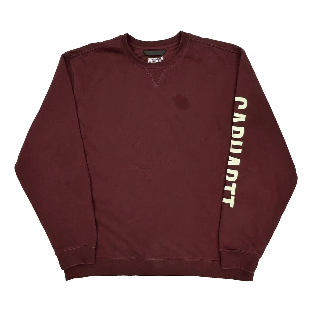 Carhartt Sweatshirt - 2XL Burgundy Cotton Refurbished - Thrifted (note: this is a term often used to describe second- refurbished available on Cerqular