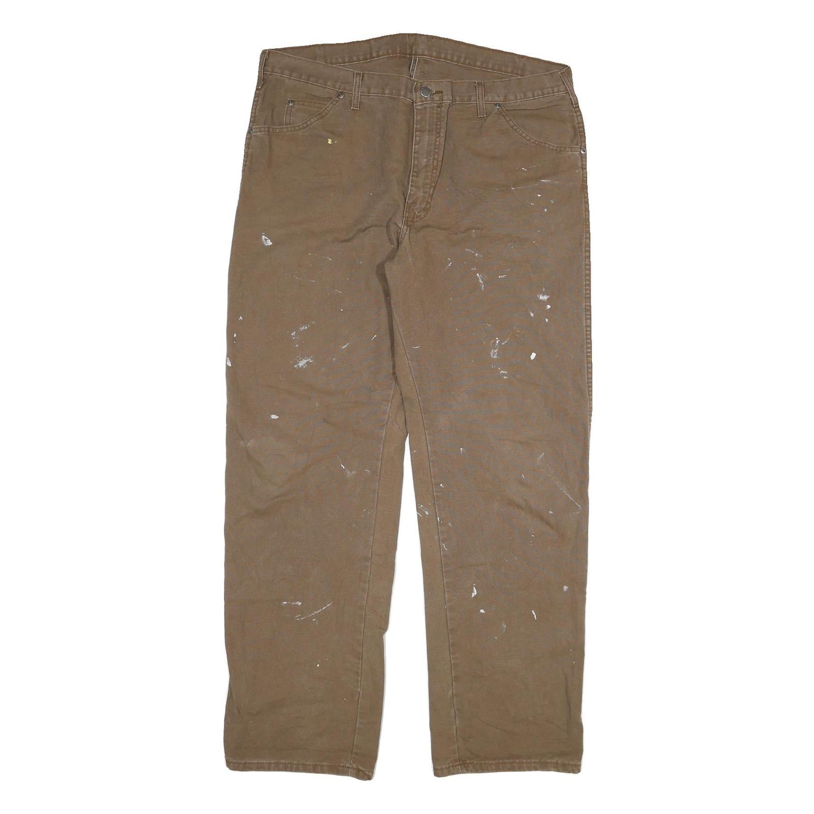 DICKIES Mens Cotton Blend Brown Regular Straight Trousers W38 L32 Workwear Refurbished - N/A refurbished available on Cerqular