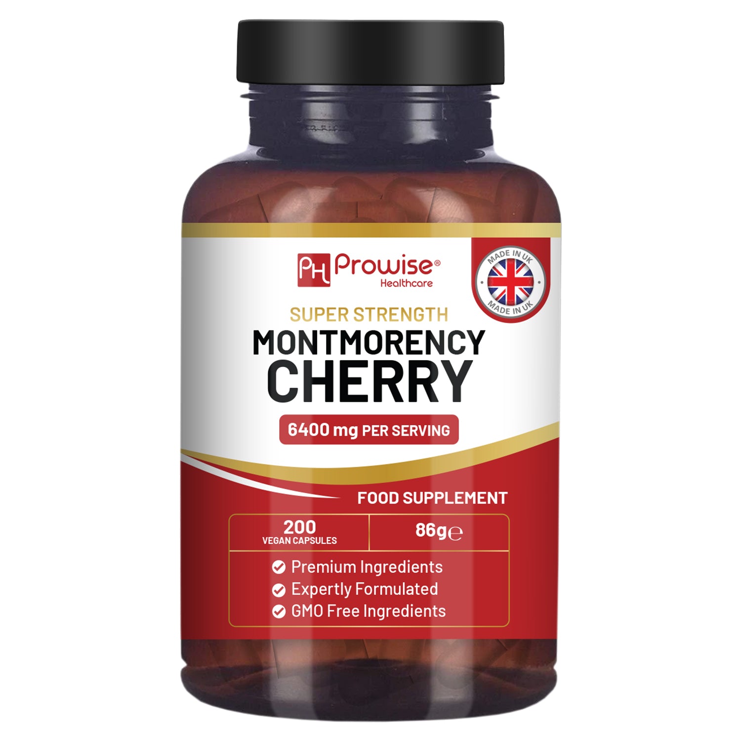 Montmorency Cherry 6400mg - 200 Tart Cherry Capsules - Natural Tart Cherry Extract Supplement for Men & Women – Super Strength, Gluten Free, Vegan and GMO Free Refurbished - Prowise Healthcare refurbished available on Cerqular